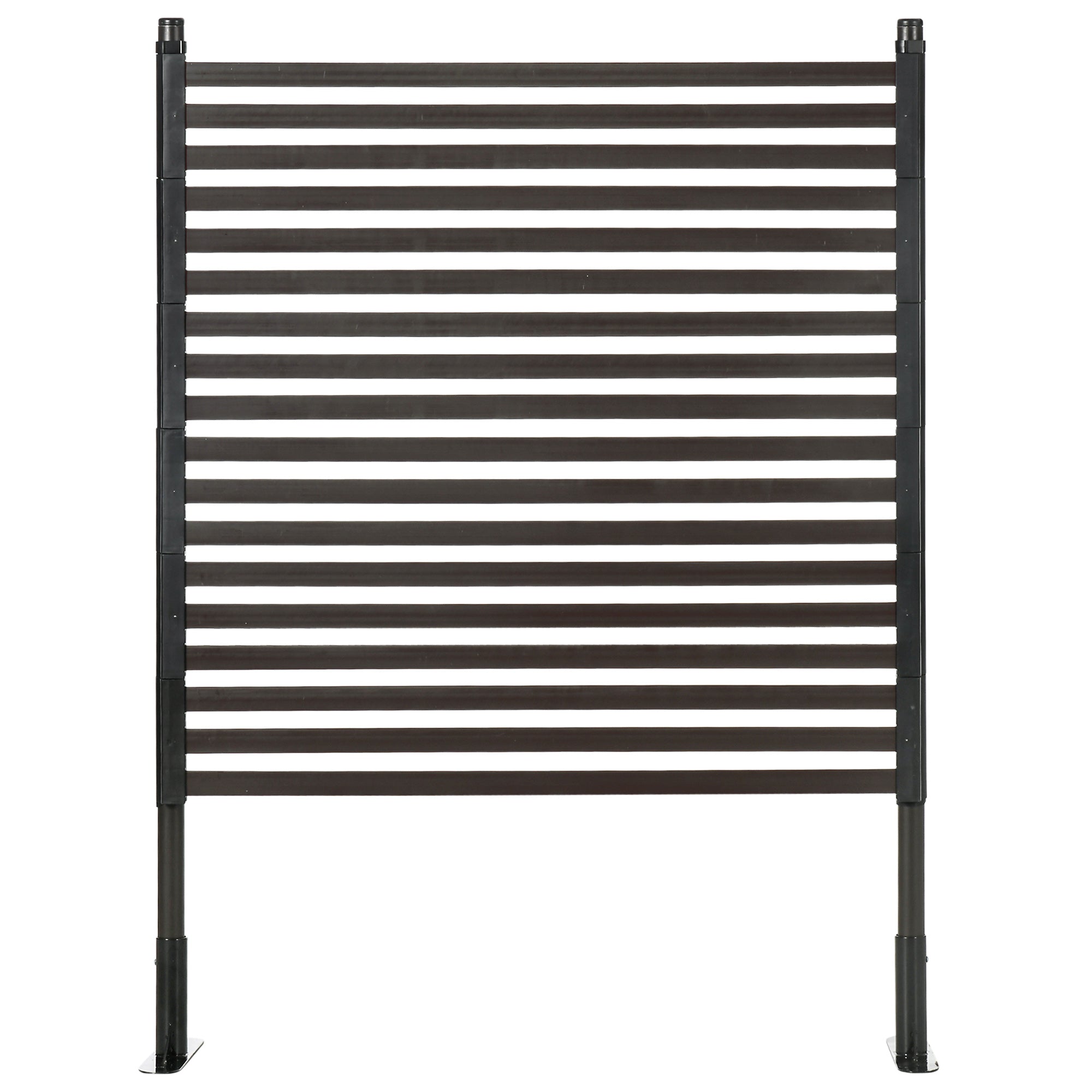 Outsunny Picket Metal Garden Fence for Hard & Soft Ground, 4 ft(H) Standing Outdoor Fencing with Feet, Animal Barrier Flower Bed Landscape Edging, Brown