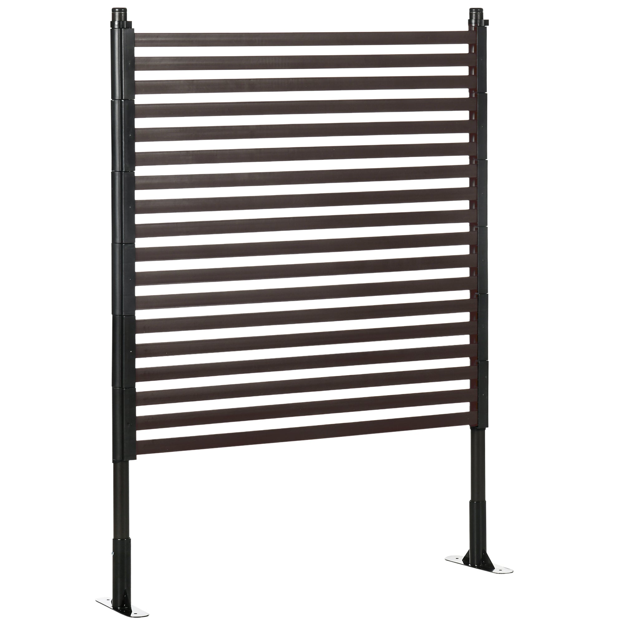 Outsunny Picket Metal Garden Fence for Hard & Soft Ground, 4 ft(H) Standing Outdoor Fencing with Feet, Animal Barrier Flower Bed Landscape Edging, Brown