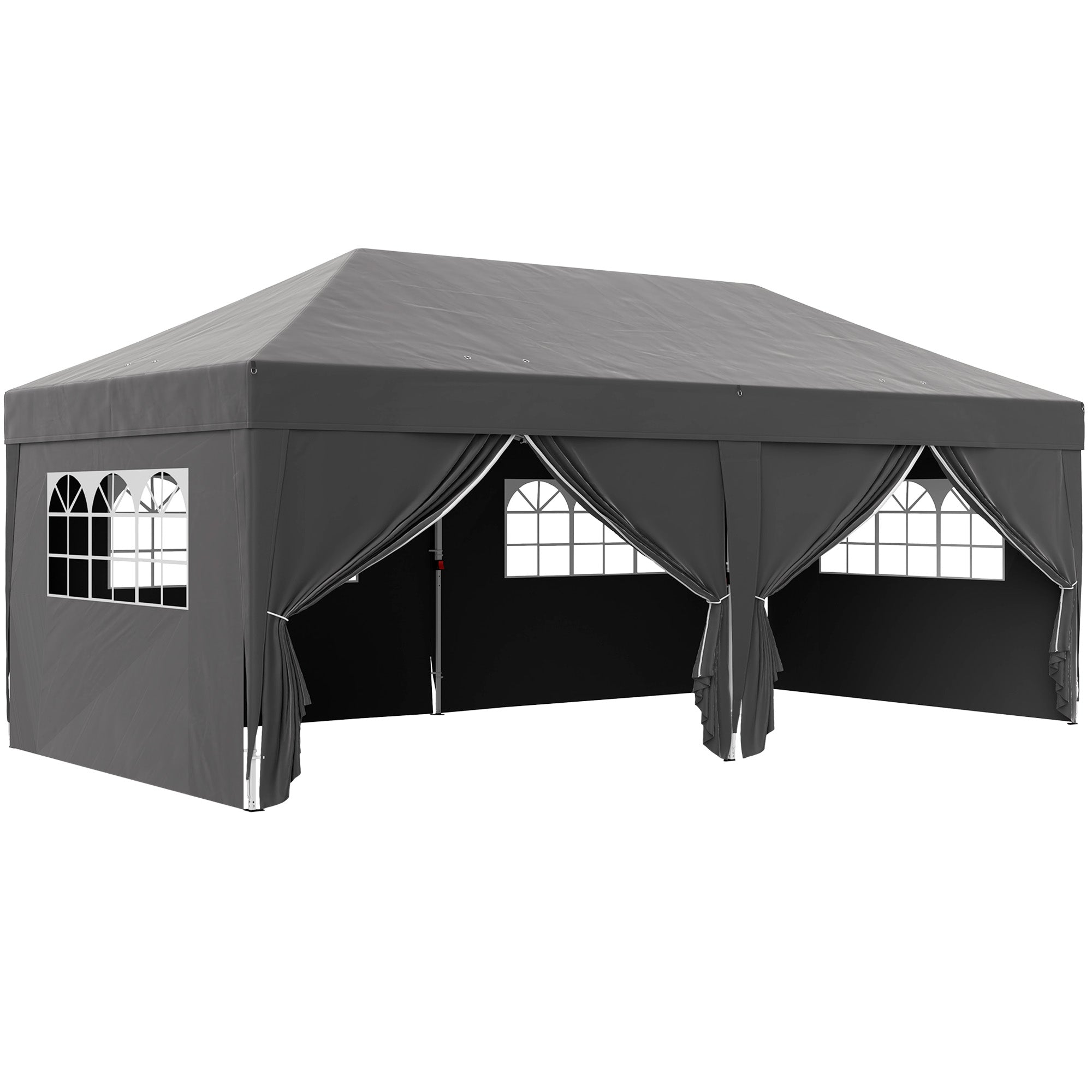 Outsunny 10' x 20' Pop Up Canopy with 6 Walls, Outdoor Easy Up Canopy Party Tent with Steel Frame, Drainage Holes, Instant Garden Shade Shelter with Carrying Bag, Black