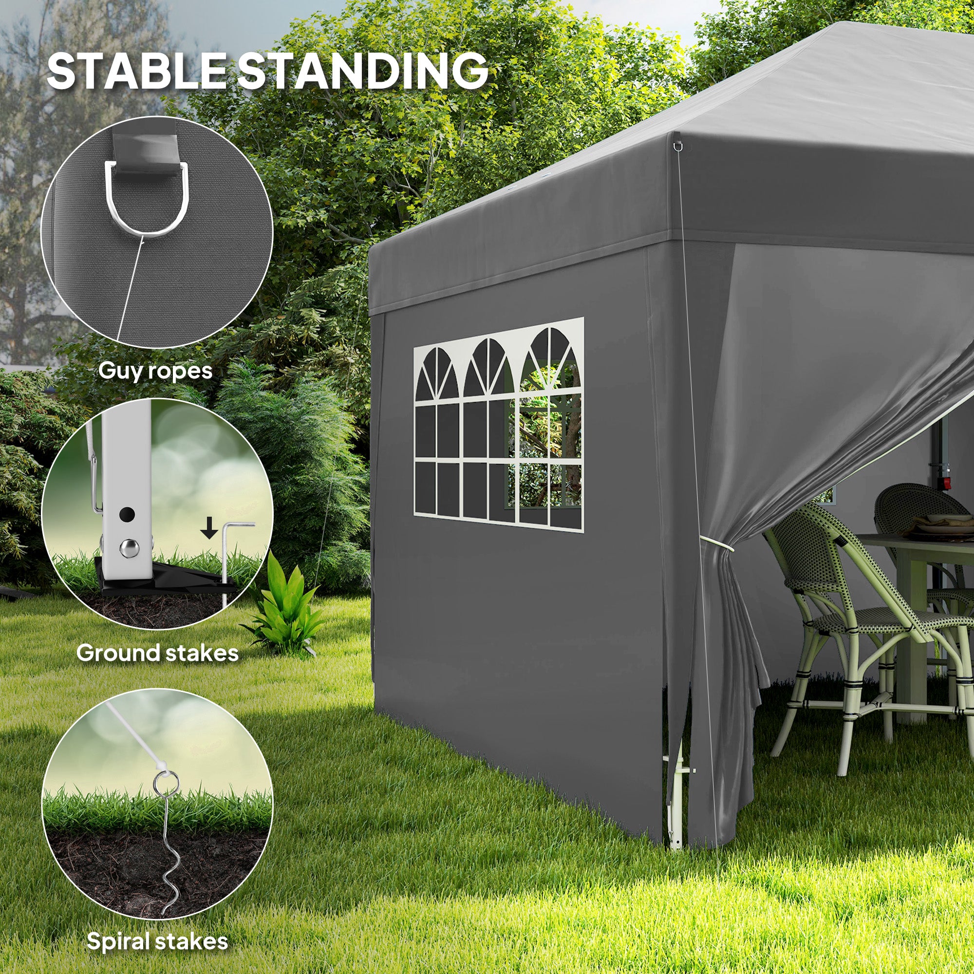 Outsunny 10' x 20' Pop Up Canopy with 6 Walls, Outdoor Easy Up Canopy Party Tent with Steel Frame, Drainage Holes, Instant Garden Shade Shelter with Carrying Bag, Black