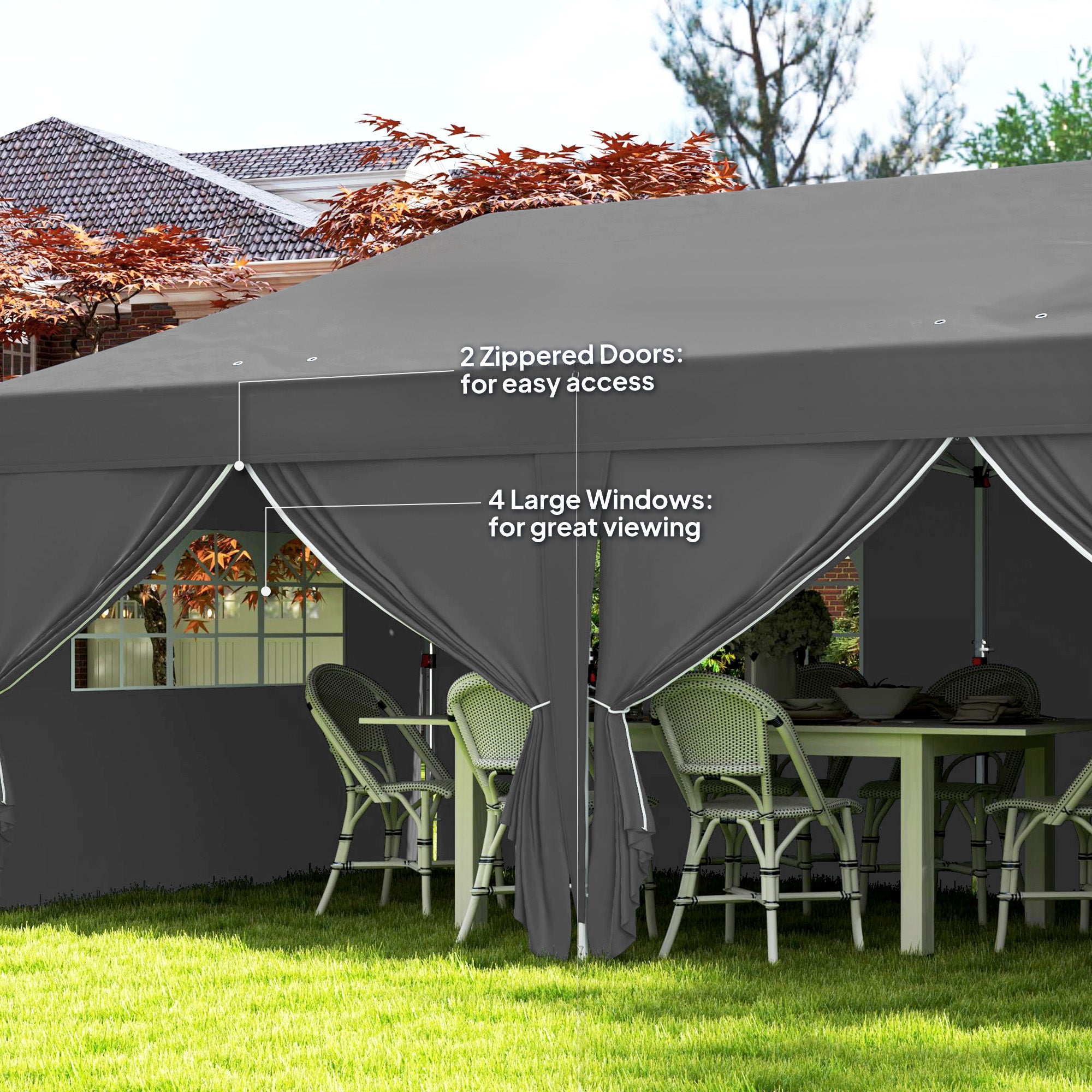 Outsunny 10' x 20' Pop Up Canopy with 6 Walls, Outdoor Easy Up Canopy Party Tent with Steel Frame, Drainage Holes, Instant Garden Shade Shelter with Carrying Bag, Black
