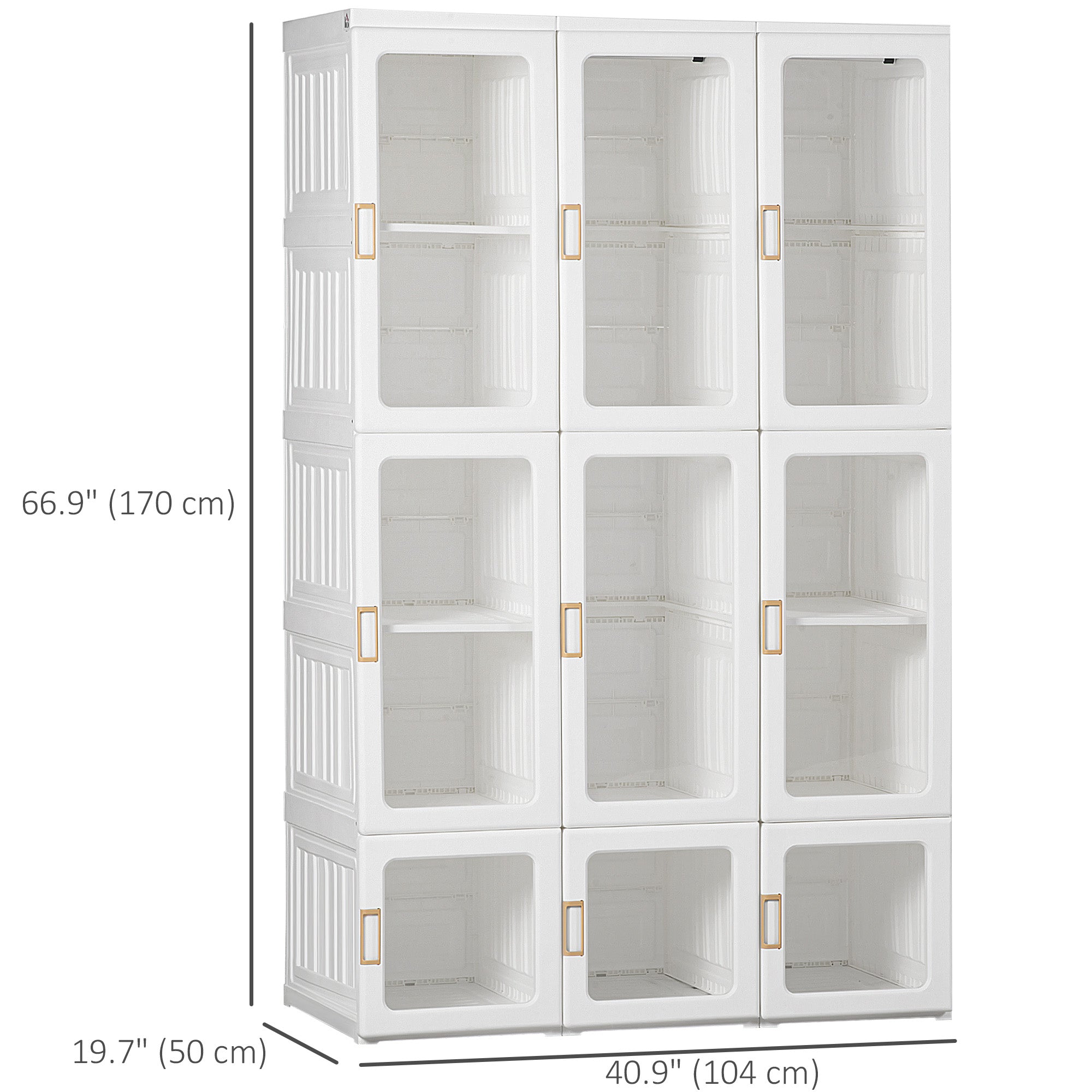 HOMCOM Portable Wardrobe Closet, Armoire, Foldable Clothes Organizer with Cube Storage, Hanging Rods, Magnet Doors, White