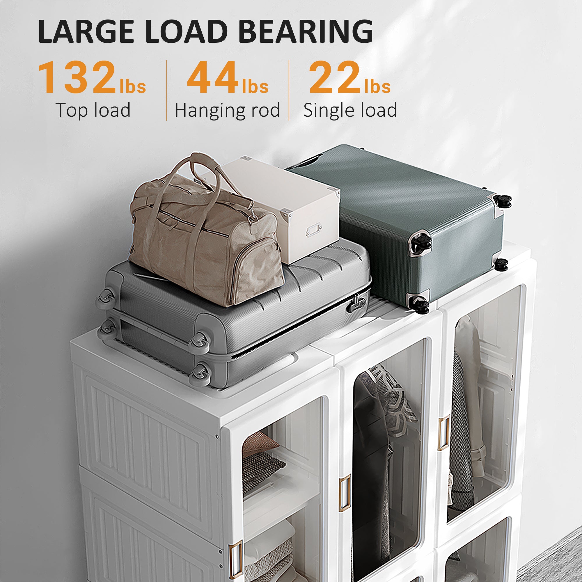 HOMCOM Portable Wardrobe Closet, Armoire, Foldable Clothes Organizer with Cube Storage, Hanging Rods, Magnet Doors, White