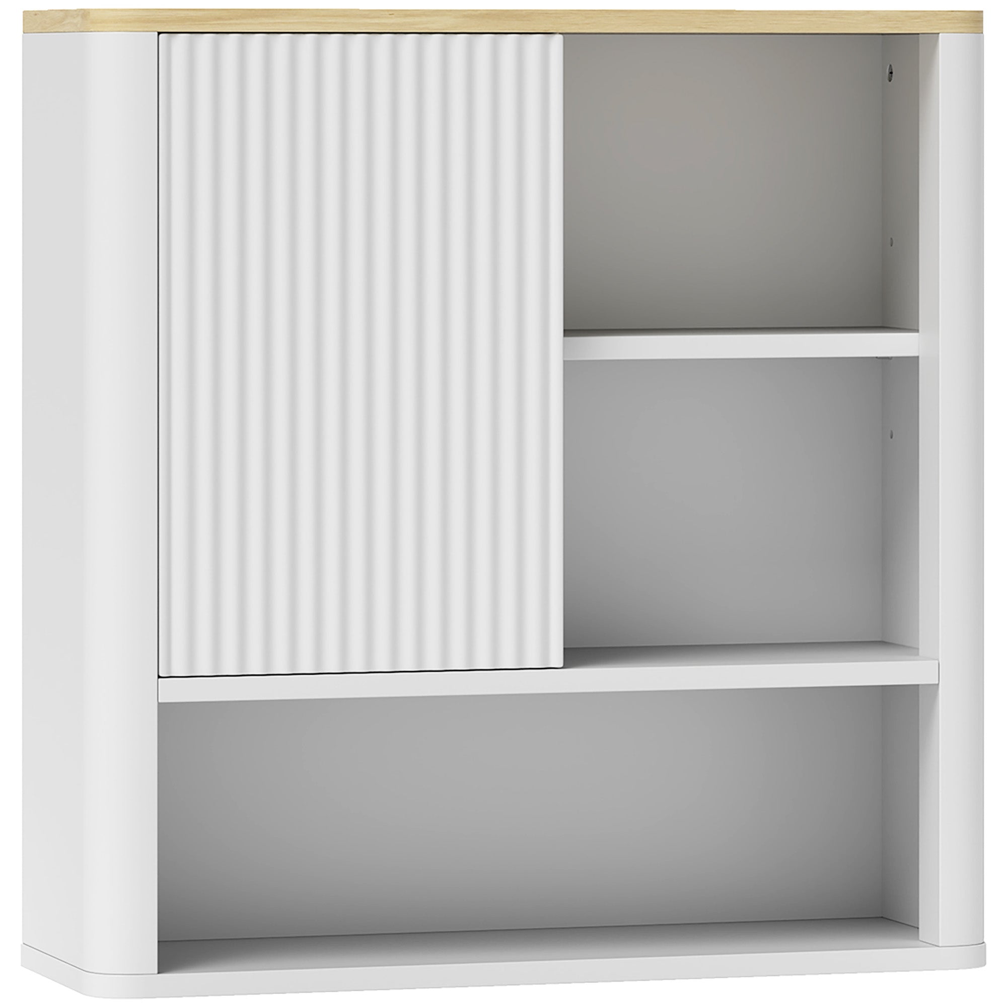 HOMCOM Medicine Cabinet with Adjustable Shelves, Bathroom Wall Cabinet with Fluted Panel Door, Bathroom Cabinet with Curved Profile Design, White