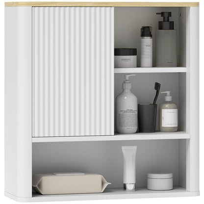 HOMCOM Medicine Cabinet with Adjustable Shelves, Bathroom Wall Cabinet with Fluted Panel Door, Bathroom Cabinet with Curved Profile Design, White