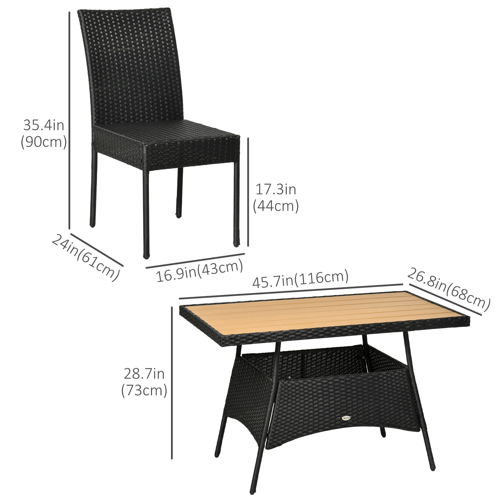 Outsunny 5 Pieces Wicker Patio Dining Set Outdoor Furniture Set with Removable Cushions, WPC Top Dining Table, PE Rattan Conversation Set for Garden Poolside Backyard, Cream White