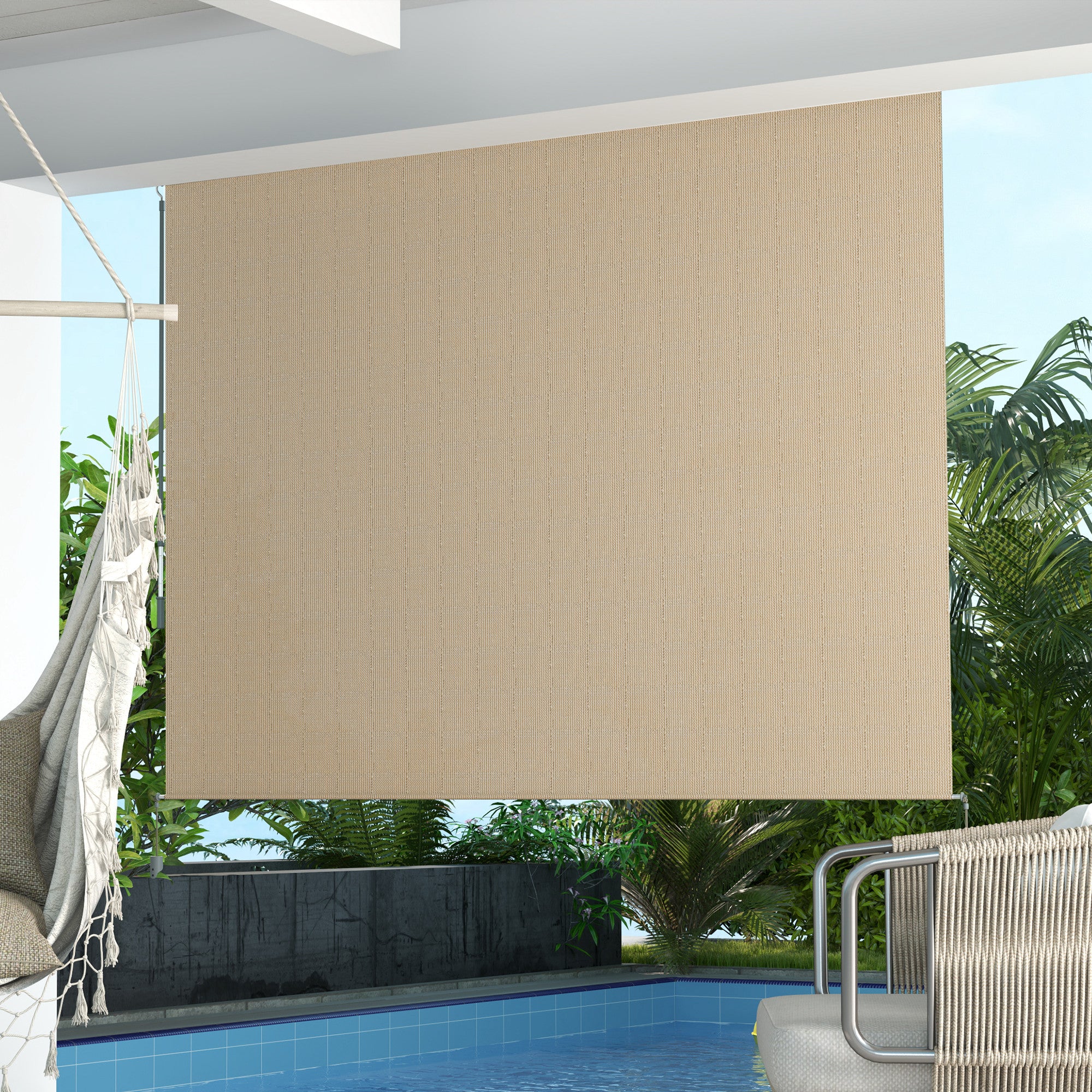 Outsunny 8'W x 6'H Roller Shades, Outdoor Blinds Cordless Roll Up Shade for Porch Balcony Gazebo, Beige