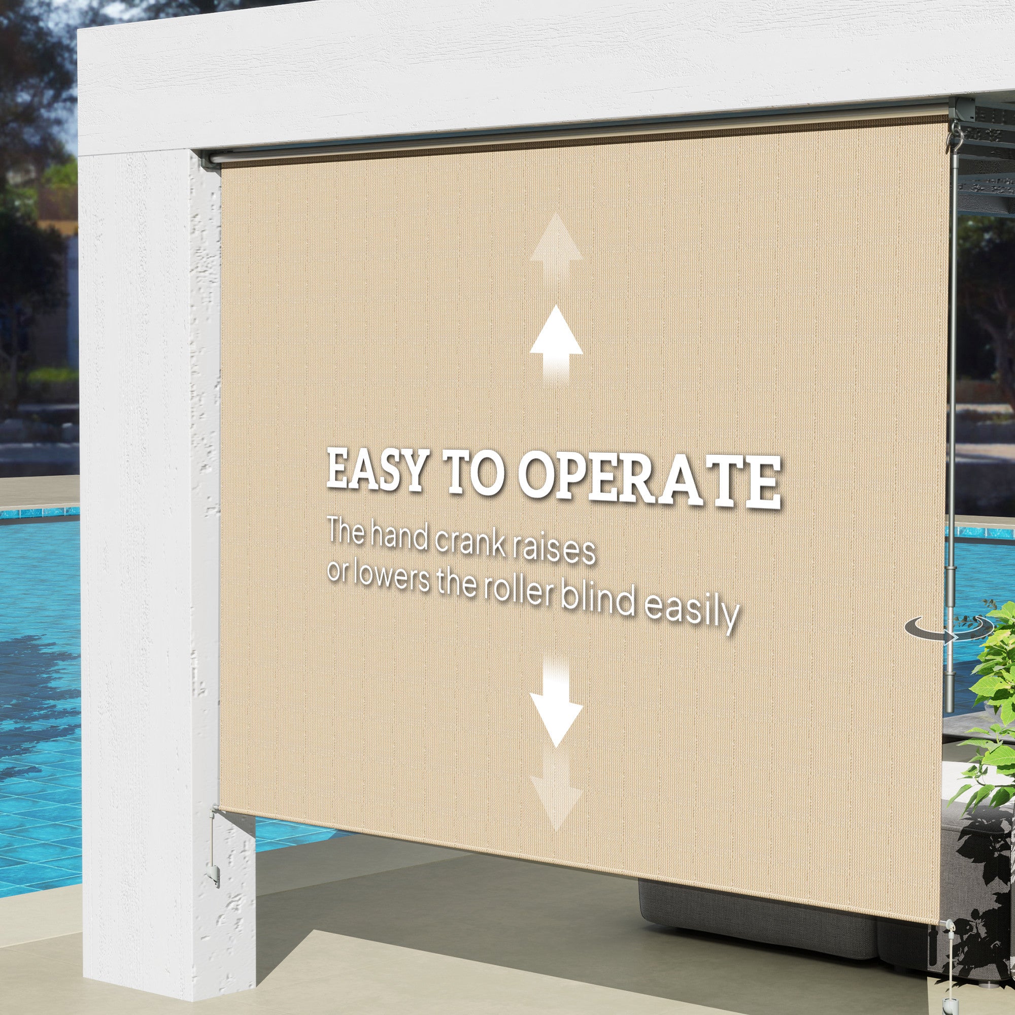 Outsunny 8'W x 6'H Roller Shades, Outdoor Blinds Cordless Roll Up Shade for Porch Balcony Gazebo, Beige