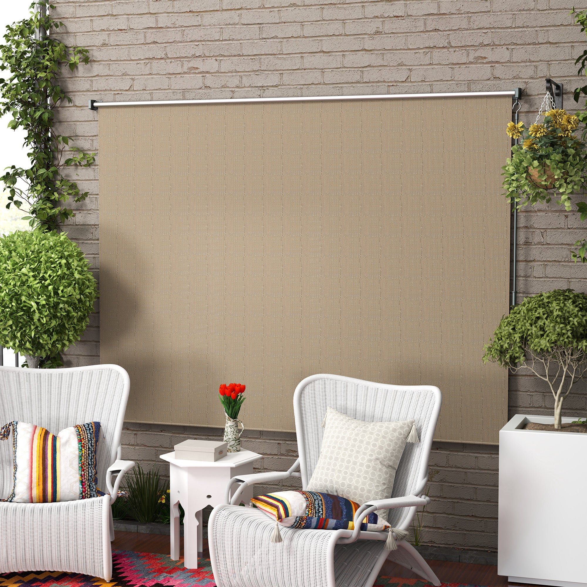 Outsunny 8'W x 6'H Roller Shades, Outdoor Blinds Cordless Roll Up Shade for Porch Balcony Gazebo, Beige