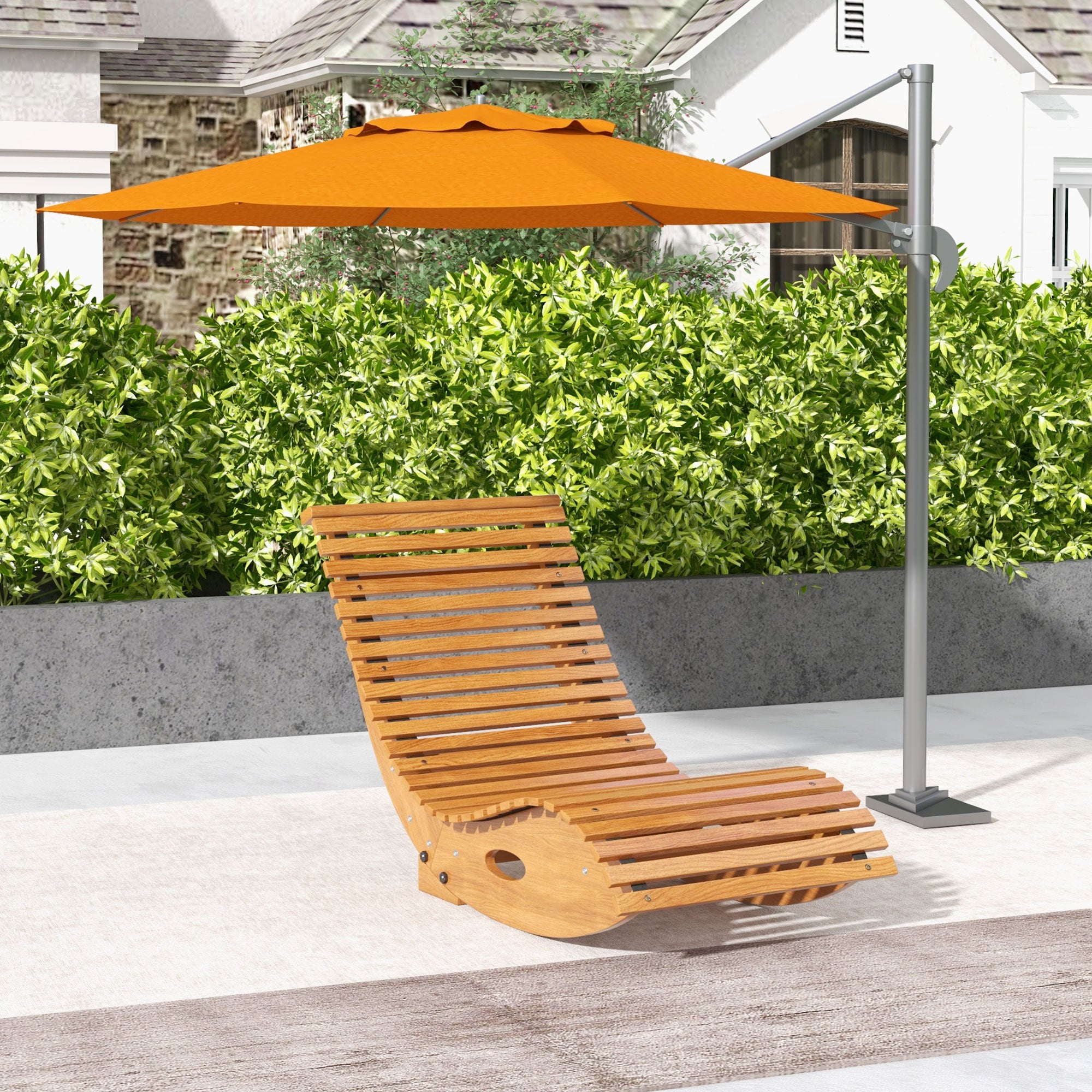 Outsunny Wooden Outdoor Rocking Chair with Slatted Seat & High Back, Patio Rocking Chair with S Shape, Solid Wood Rocker for Backyard, Garden, Teak