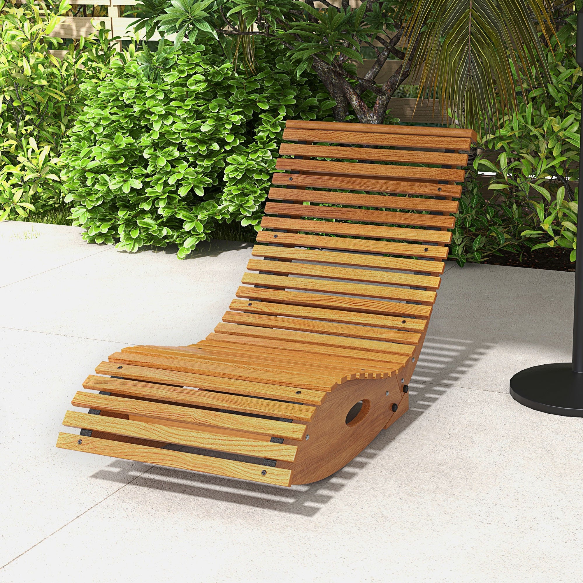 Outsunny Wooden Outdoor Rocking Chair with Slatted Seat & High Back, Patio Rocking Chair with S Shape, Solid Wood Rocker for Backyard, Garden, Teak