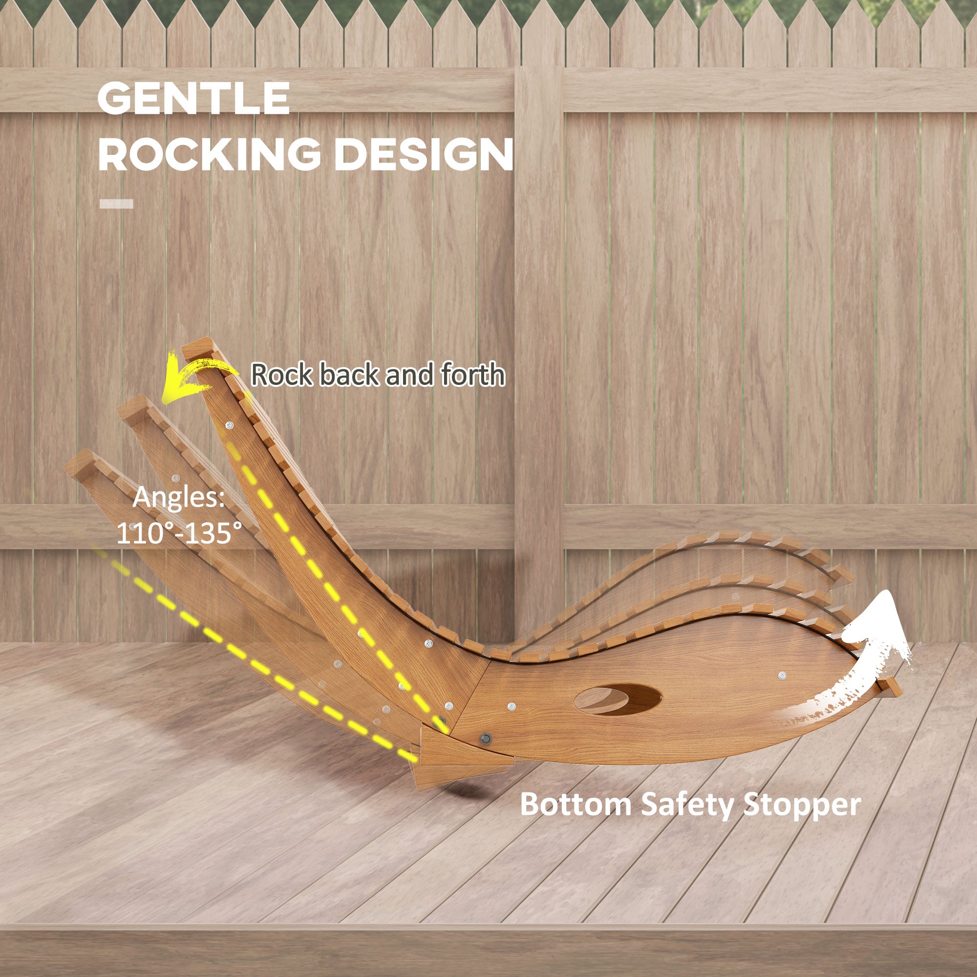 Outsunny Wooden Outdoor Rocking Chair with Slatted Seat & High Back, Patio Rocking Chair with S Shape, Solid Wood Rocker for Backyard, Garden, Teak