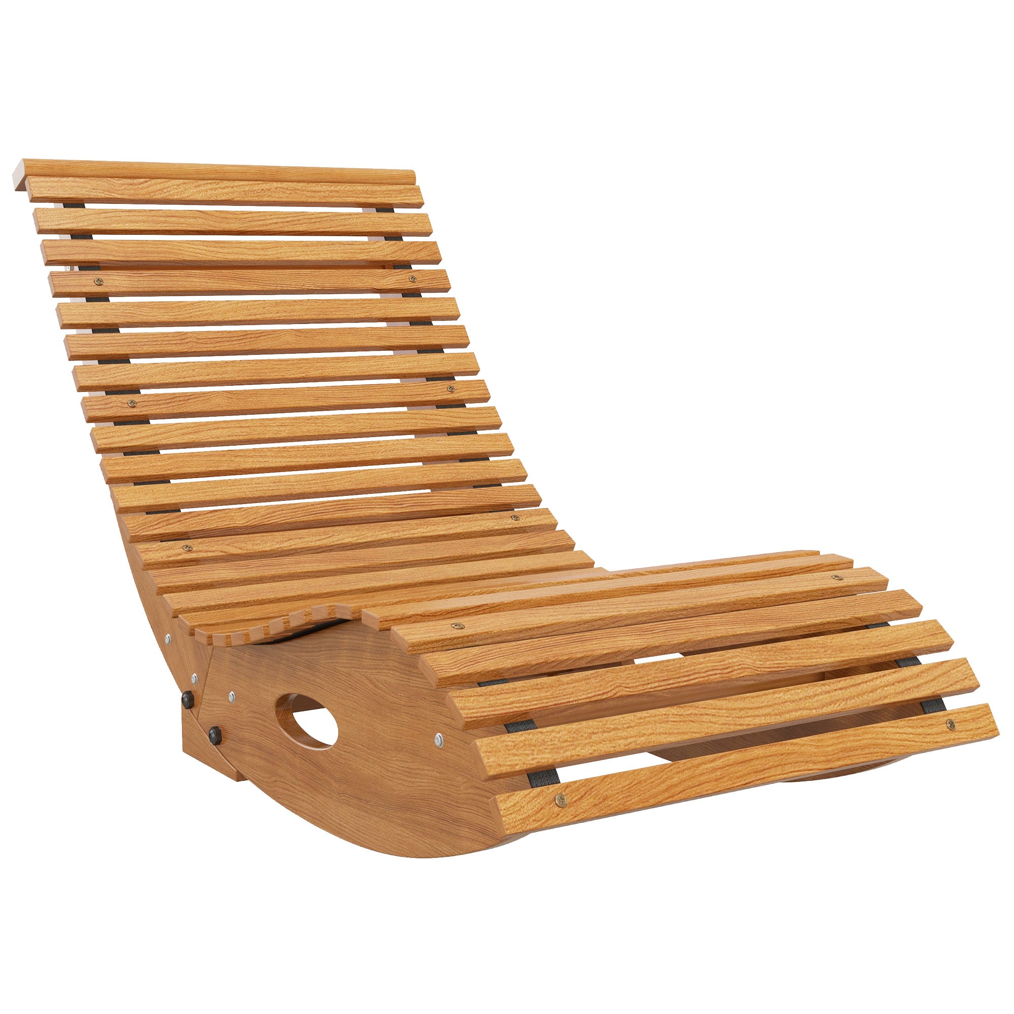 Outsunny Wooden Outdoor Rocking Chair with Slatted Seat & High Back, Patio Rocking Chair with S Shape, Solid Wood Rocker for Backyard, Garden, Teak