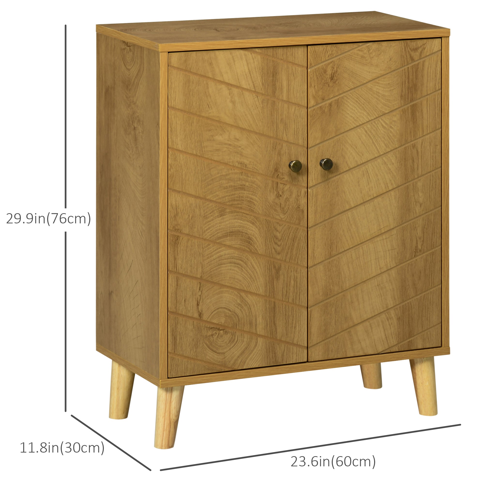 HOMCOM Storage Cabinet, Vintage Kitchen Cabinet with Shelf, Chevron Doors, Soft Close Hinges and Wooden Legs, Natural