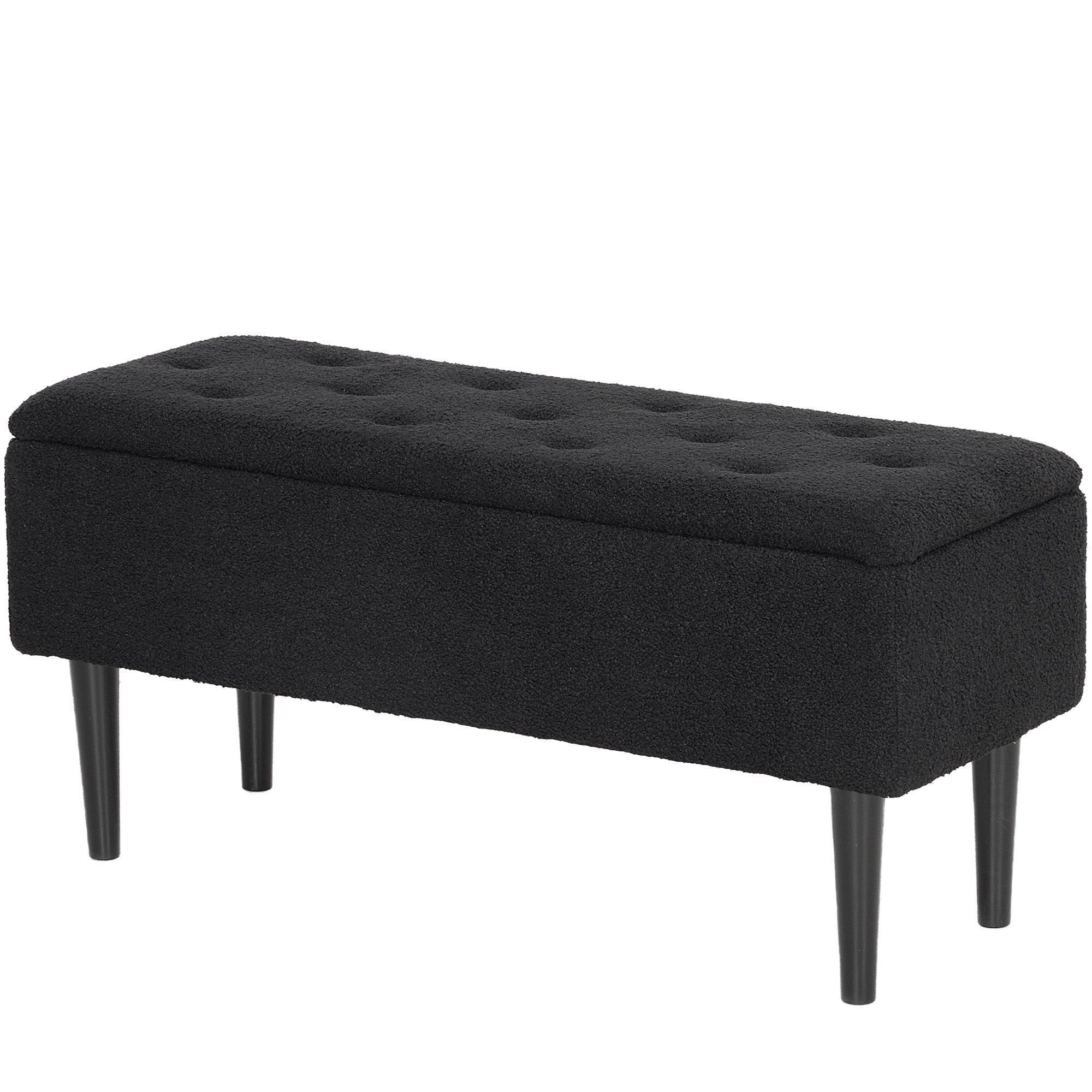 HOMCOM 37 Inch Modern Ottoman with Storage and Wooden Legs, Storage Ottoman with Teddy Velvet Upholstery, for Living Room, Bedroom, Black