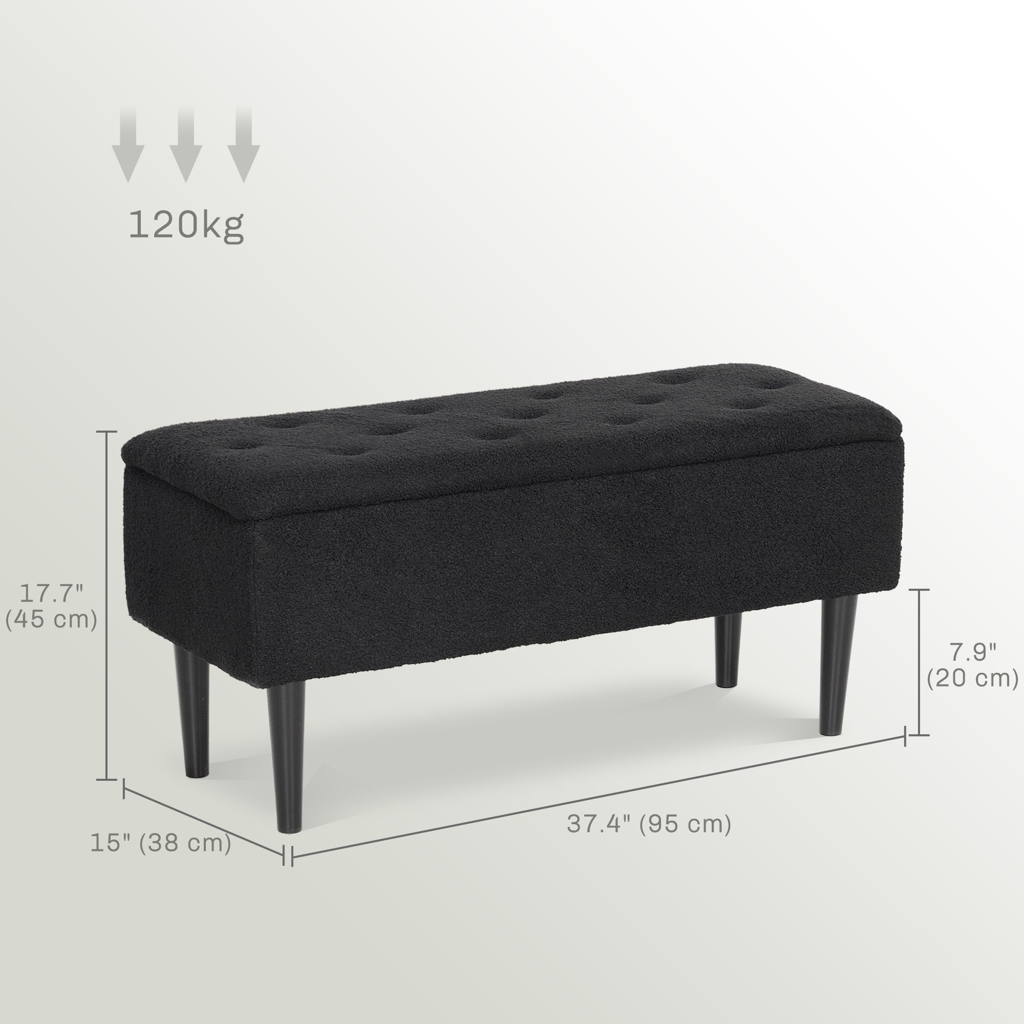 HOMCOM 37 Inch Modern Ottoman with Storage and Wooden Legs, Storage Ottoman with Teddy Velvet Upholstery, for Living Room, Bedroom, Black