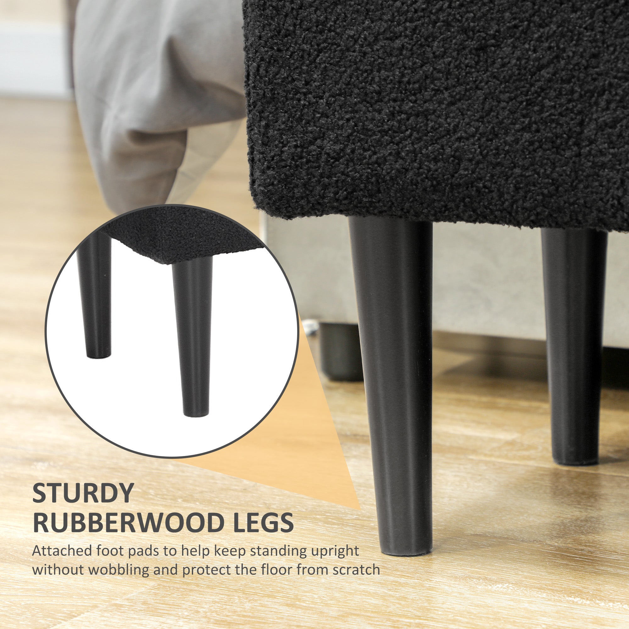 HOMCOM 37 Inch Modern Ottoman with Storage and Wooden Legs, Storage Ottoman with Teddy Velvet Upholstery, for Living Room, Bedroom, Black