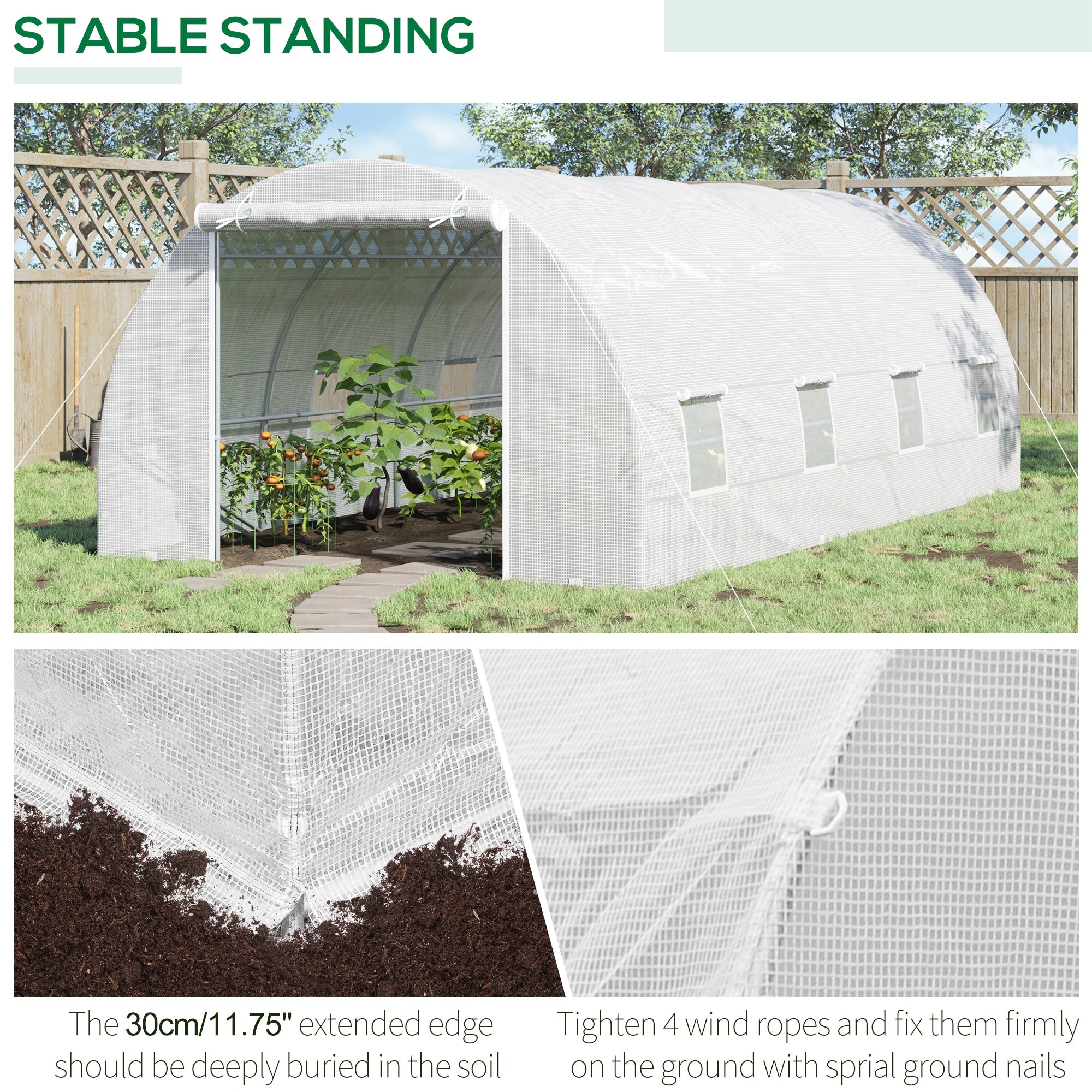 Outsunny 20x10x7ft Heavy Duty Tunnel Walk-in Greenhouse Outdoor Backyard Seed Plant Vegetables Grow Warm House White