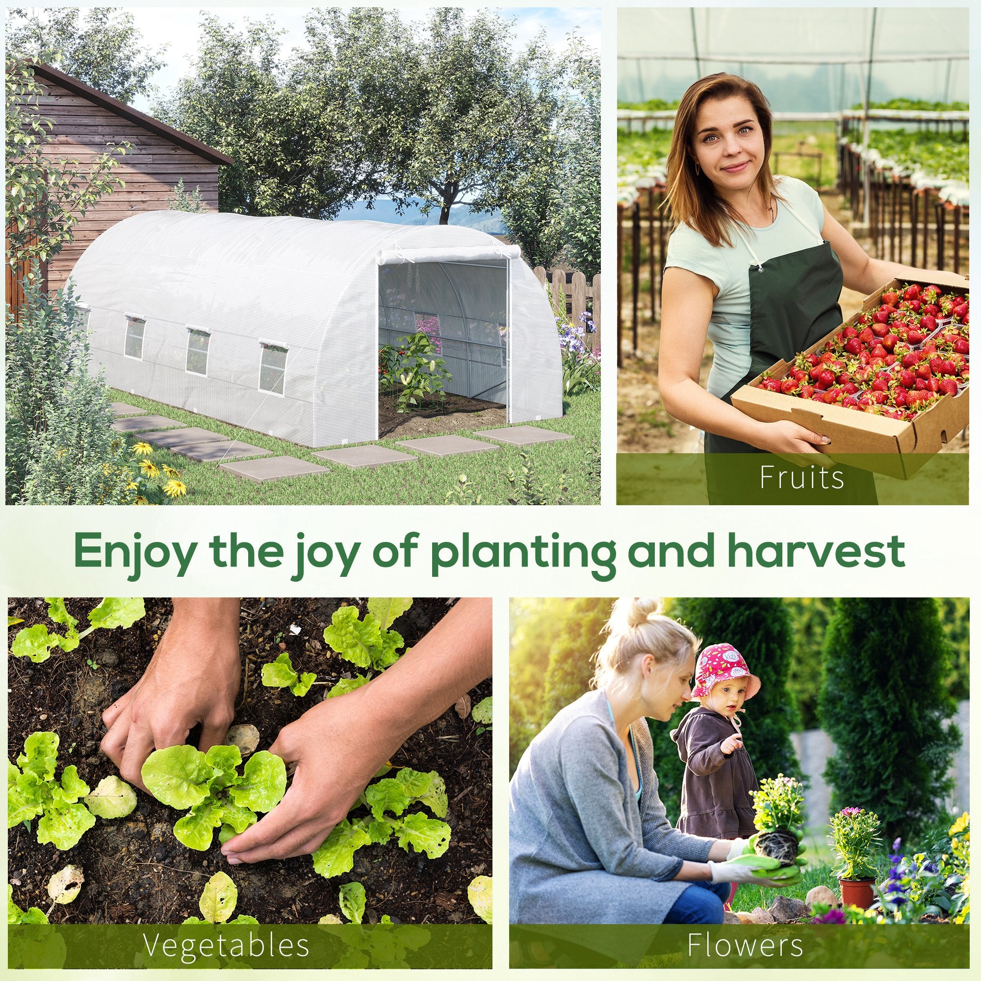 Outsunny 20x10x7ft Heavy Duty Tunnel Walk-in Greenhouse Outdoor Backyard Seed Plant Vegetables Grow Warm House White