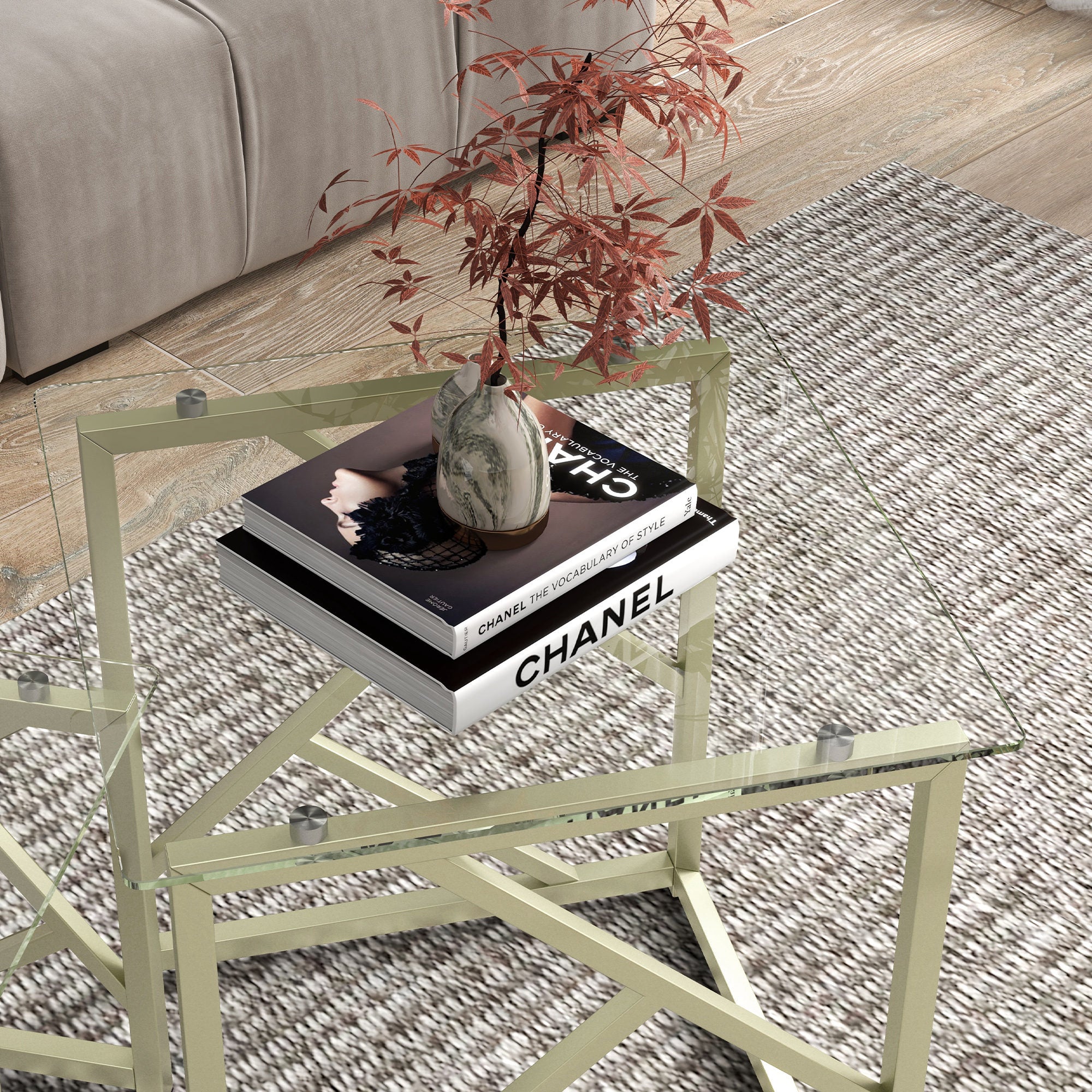 HOMCOM Coffee Table Set of 3, Nesting Tables, Modern Side Tables with Tempered Glass Top and Steel Frame for Living Room, Small Space, Brushed Gold