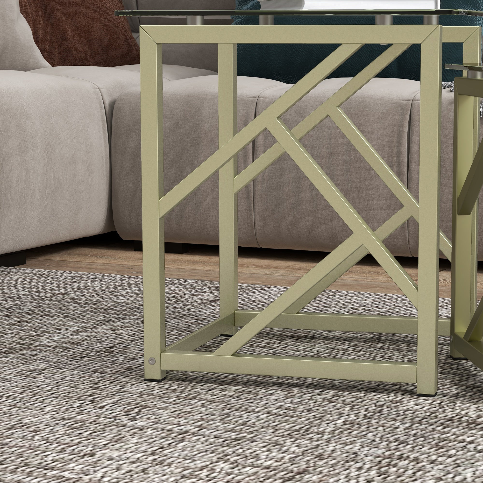 HOMCOM Coffee Table Set of 3, Nesting Tables, Modern Side Tables with Tempered Glass Top and Steel Frame for Living Room, Small Space, Brushed Gold