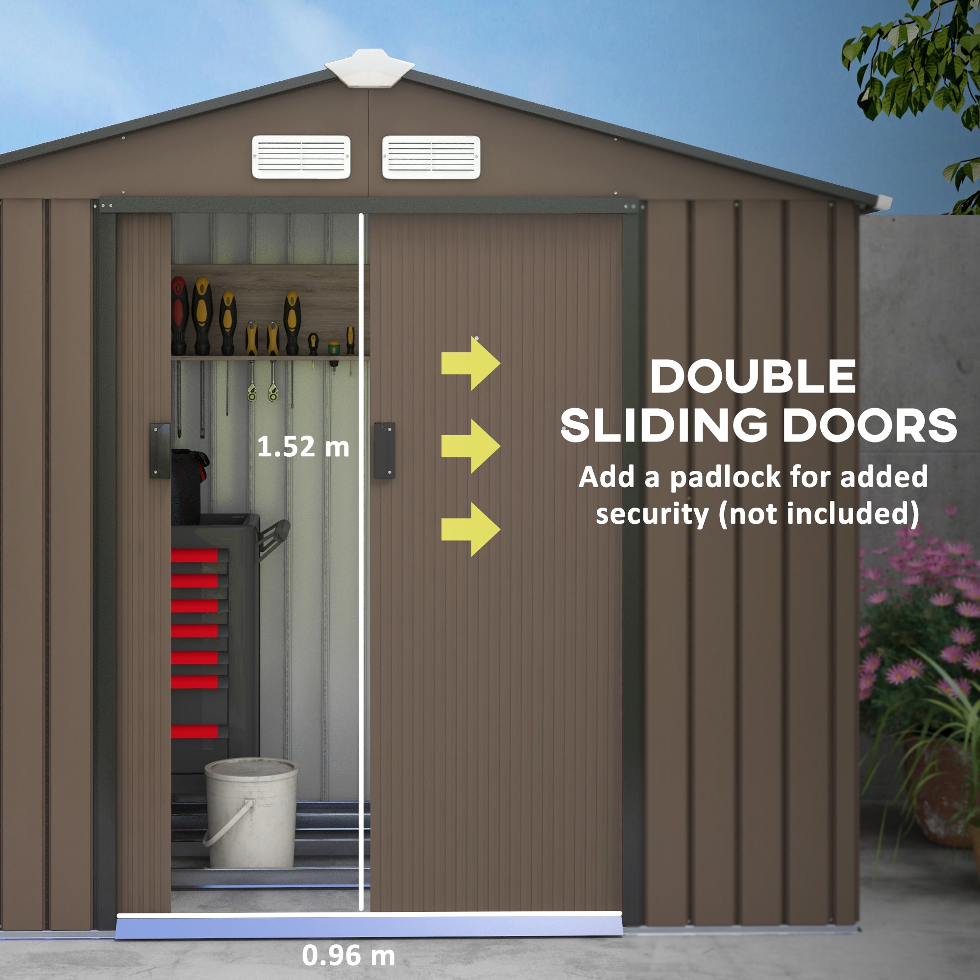 Outsunny 7' x 4' x 6' Garden Storage Shed Outdoor Patio Yard Metal Tool Storage House w/ Steel Foundation Kit and Double Doors, Brown