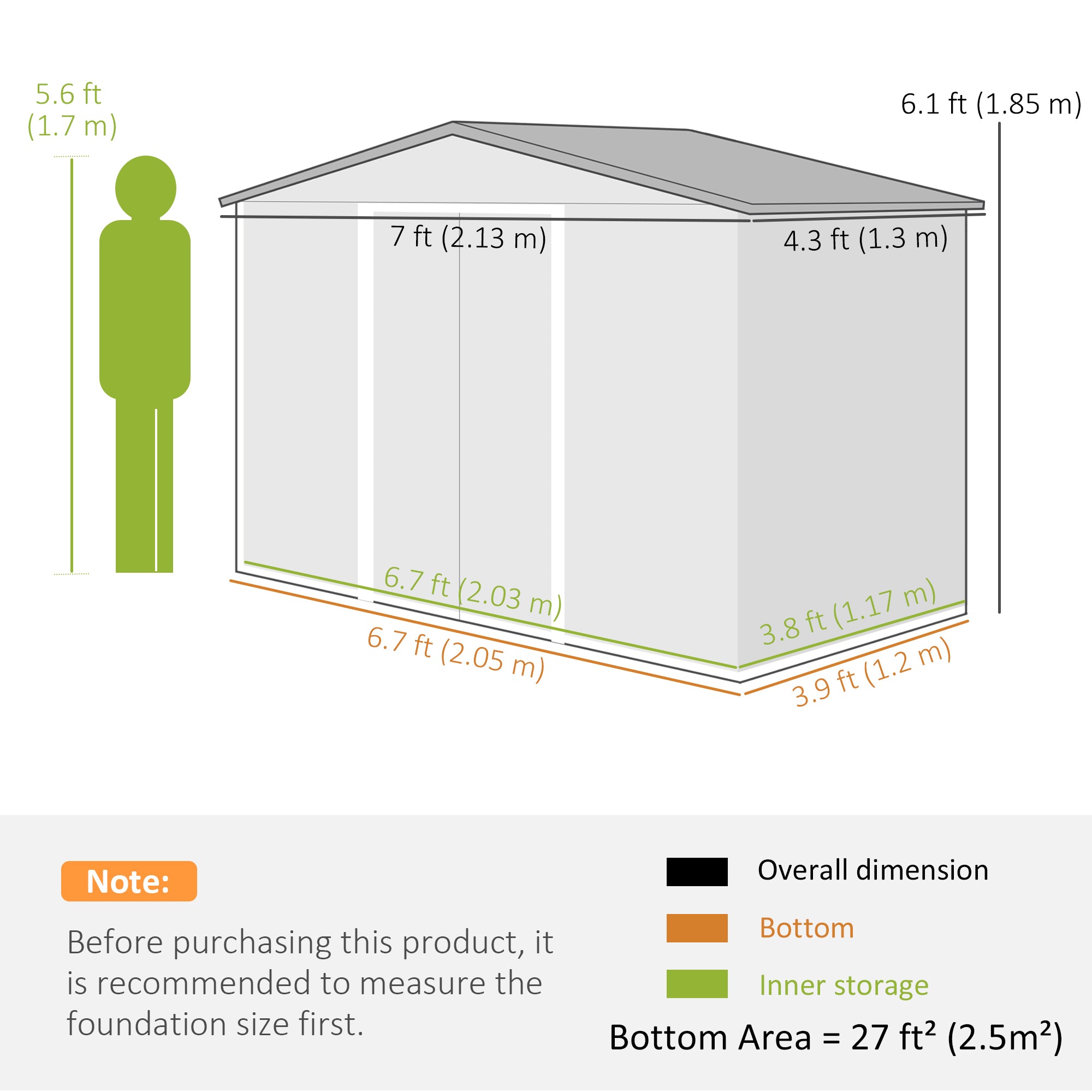 Outsunny 7' x 4' x 6' Garden Storage Shed Outdoor Patio Yard Metal Tool Storage House w/ Steel Foundation Kit and Double Doors, Brown