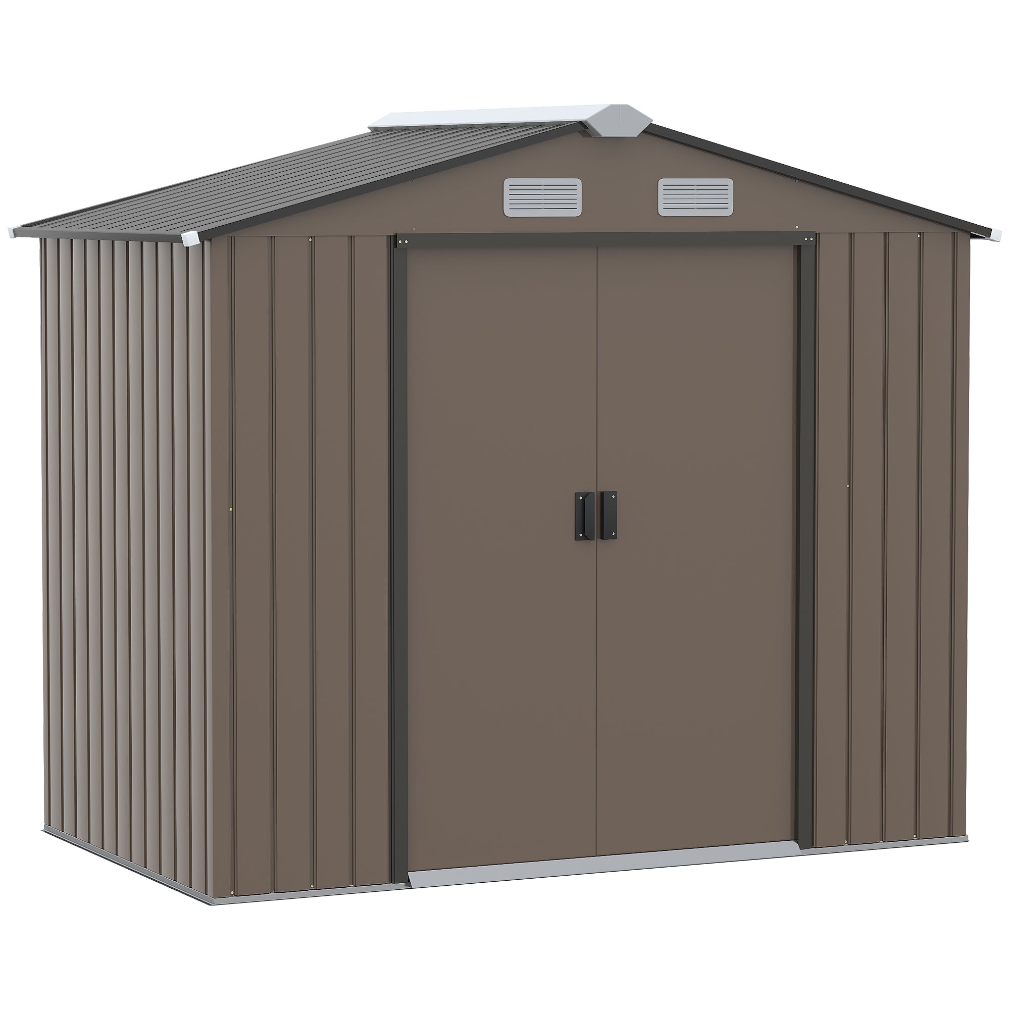 Outsunny 7' x 4' x 6' Garden Storage Shed Outdoor Patio Yard Metal Tool Storage House w/ Steel Foundation Kit and Double Doors, Brown