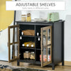 HOMCOM Kitchen Sideboard, Glass Door Buffet Cabinet, Accent Storage Cabinet with 2 Glass Doors and Adjustable Shelf, Black Wood Grain