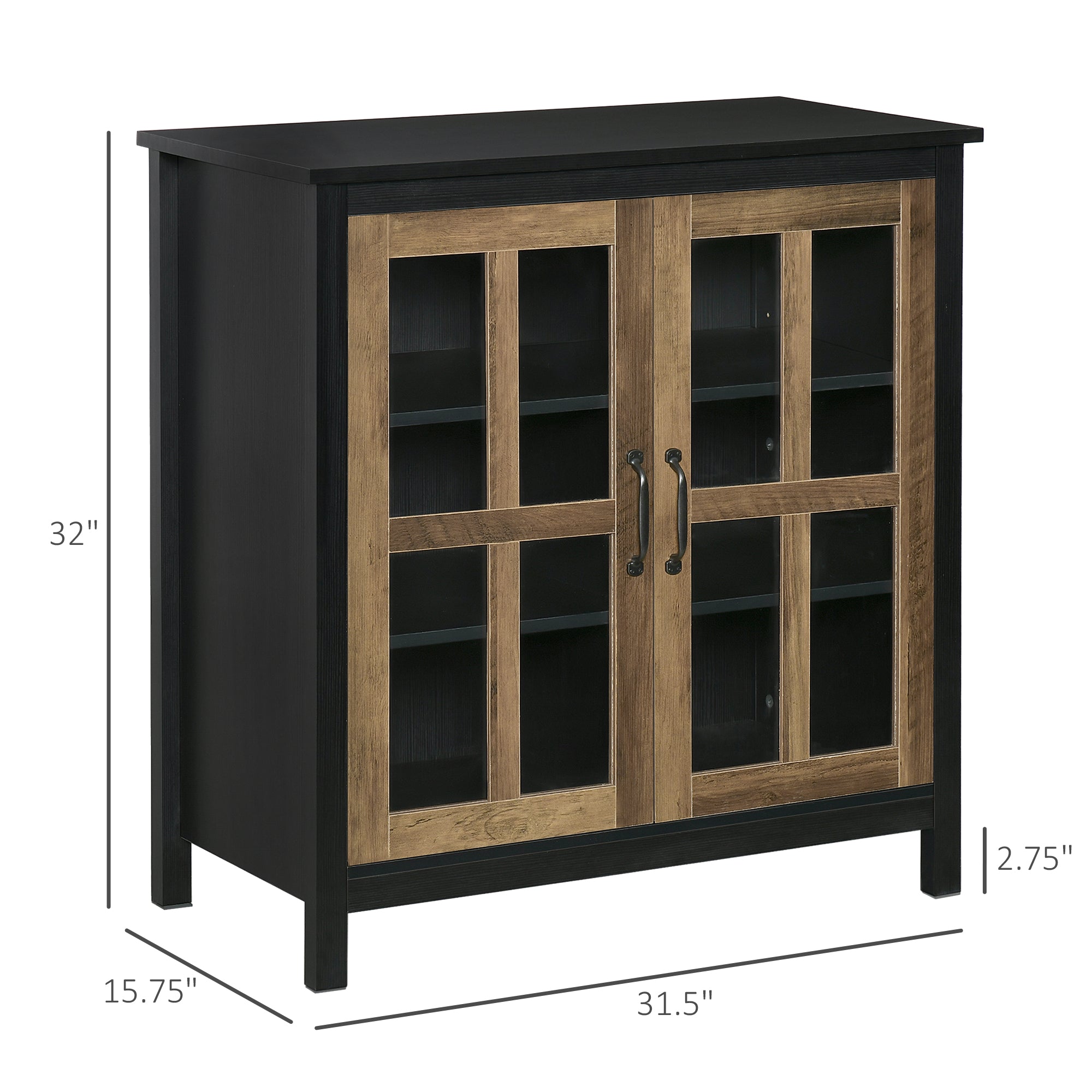 HOMCOM Kitchen Sideboard, Glass Door Buffet Cabinet, Accent Storage Cabinet with 2 Glass Doors and Adjustable Shelf, Black Wood Grain