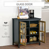 HOMCOM Kitchen Sideboard, Glass Door Buffet Cabinet, Accent Storage Cabinet with 2 Glass Doors and Adjustable Shelf, Black Wood Grain