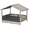 PawHut Elevated Rattan Dog House Outdoor with Canopy, Wicker Dog Bed with Water-Resistant Cushion, for Small and Medium Dogs Dark Grey