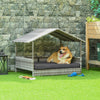 PawHut Elevated Rattan Dog House Outdoor with Canopy, Wicker Dog Bed with Water-Resistant Cushion, for Small and Medium Dogs Dark Grey