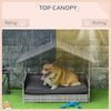 PawHut Elevated Rattan Dog House Outdoor with Canopy, Wicker Dog Bed with Water-Resistant Cushion, for Small and Medium Dogs Dark Grey