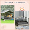 PawHut Elevated Rattan Dog House Outdoor with Canopy, Wicker Dog Bed with Water-Resistant Cushion, for Small and Medium Dogs Dark Grey
