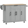 HOMCOM Kitchen Island with Storage, Rolling Kitchen Cart with Rubberwood Top, Drawer, Spice Rack, Towel Rack, Storage Cabinet with Inner Adjustable Shelves, Grey