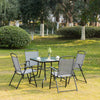 Outsunny 5 Pieces Patio Table and Chairs, Outdoor Dining Set with 4 Folding Chairs, Tempered Glass Tabletop and Parasol Hole, Breathable Mesh Patio Dining Set for Garden, Grey