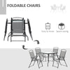 Outsunny 5 Pieces Patio Table and Chairs, Outdoor Dining Set with 4 Folding Chairs, Tempered Glass Tabletop and Parasol Hole, Breathable Mesh Patio Dining Set for Garden, Grey