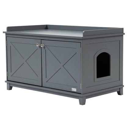 PawHut Cat Litter Box Enclosure with Spacious Top and Interior, Large Cat Litter House End Table for Indoor Cats with Hidden Storage Cabinet Space