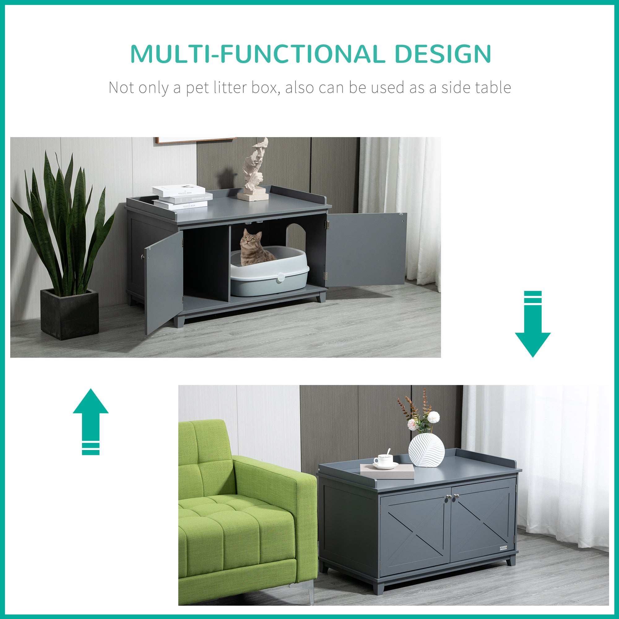 PawHut Cat Litter Box Enclosure with Spacious Top and Interior, Large Cat Litter House End Table for Indoor Cats with Hidden Storage Cabinet Space