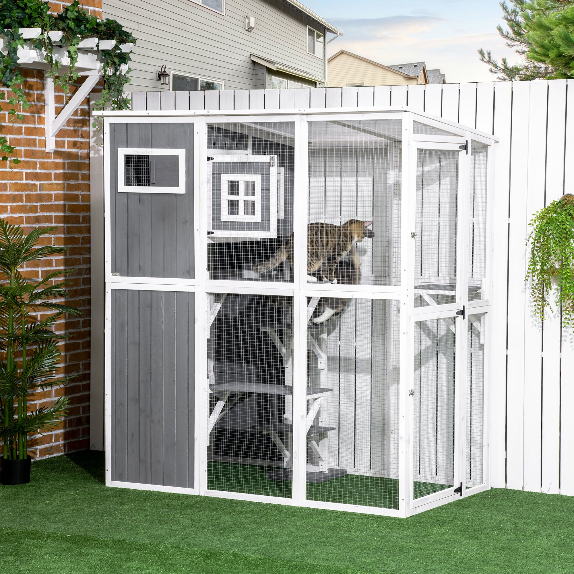 PawHut Wooden Cat Catio, 66.5
