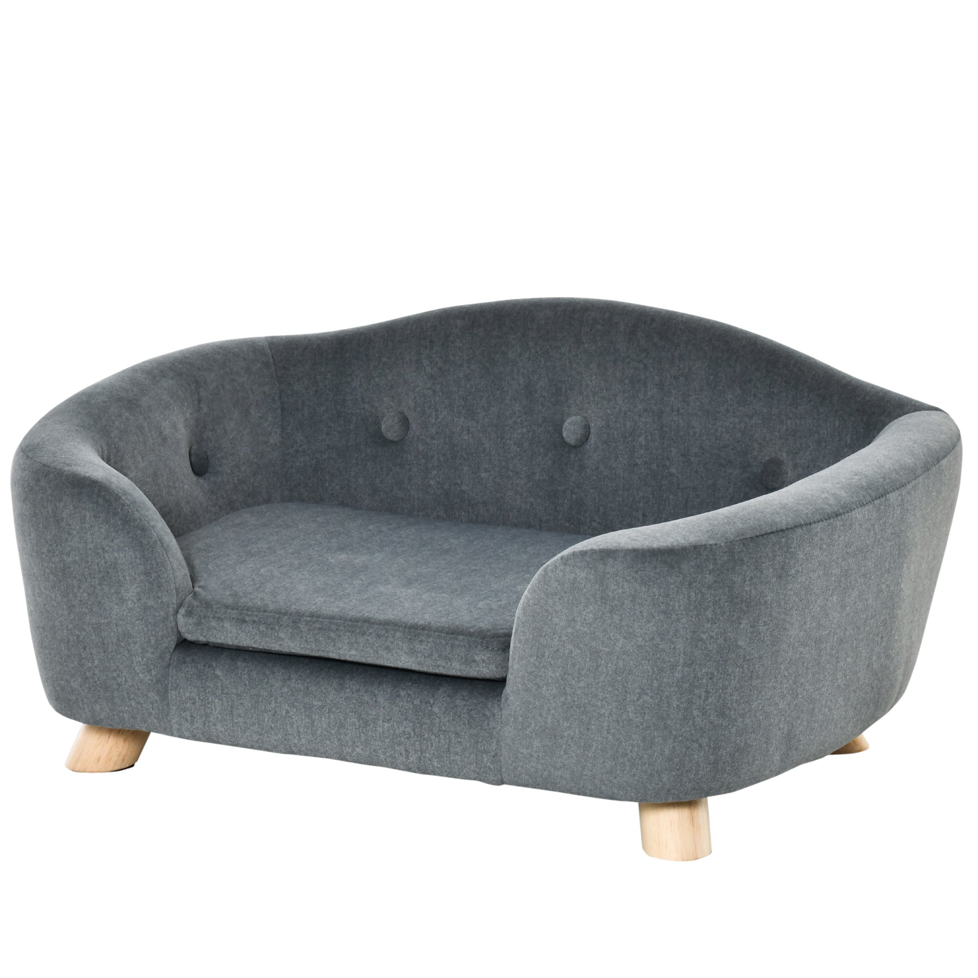 PawHut Dog Sofa Bed Pet Chair Couch with Water Resistant Fabric, Kitten Lounge with Soft Cushion Washable Cover, Wooden Frame for Mini Size Dogs - Grey