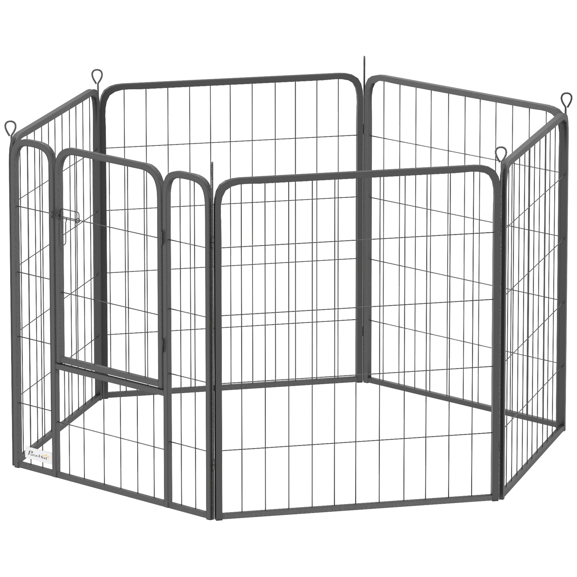 PawHut Dog Pen, 6 Panels Puppy Pen, Heavy Duty Dog Playpen, Portable Detachable Dog Exercise Pen Animal Enclosure for Medium Dogs, 80cm High, Black