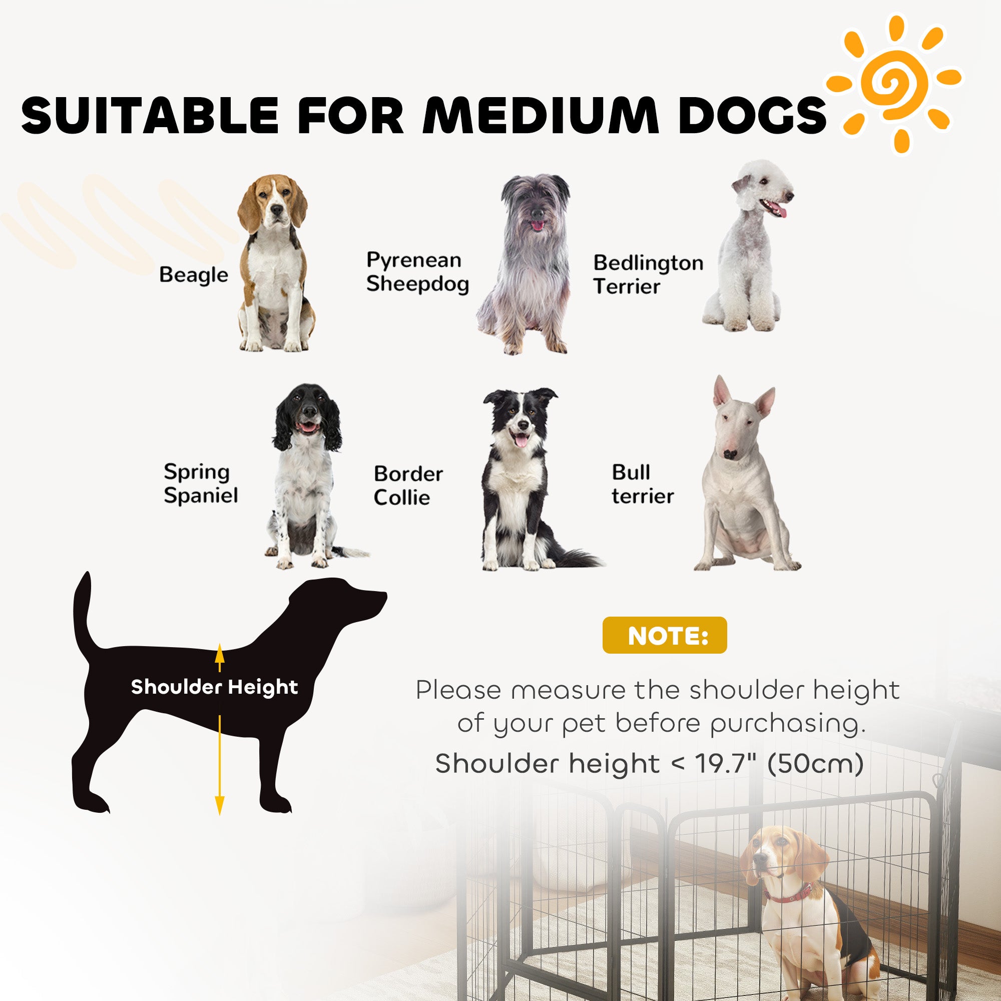 PawHut Dog Pen, 6 Panels Puppy Pen, Heavy Duty Dog Playpen, Portable Detachable Dog Exercise Pen Animal Enclosure for Medium Dogs, 80cm High, Black