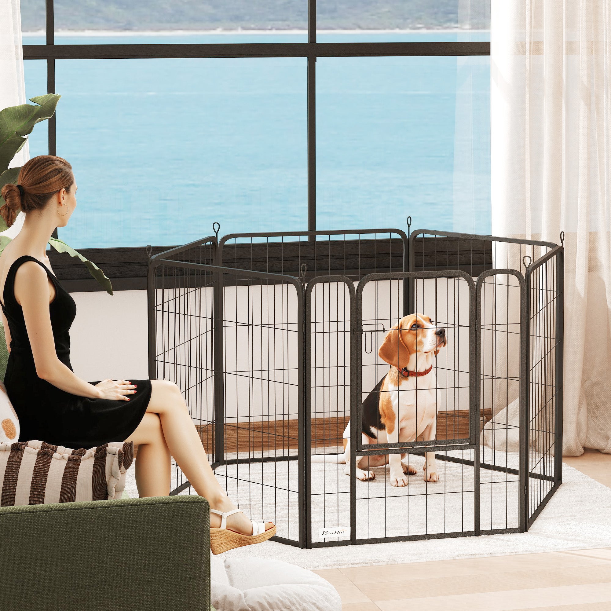 PawHut Dog Pen, 6 Panels Puppy Pen, Heavy Duty Dog Playpen, Portable Detachable Dog Exercise Pen Animal Enclosure for Medium Dogs, 80cm High, Black