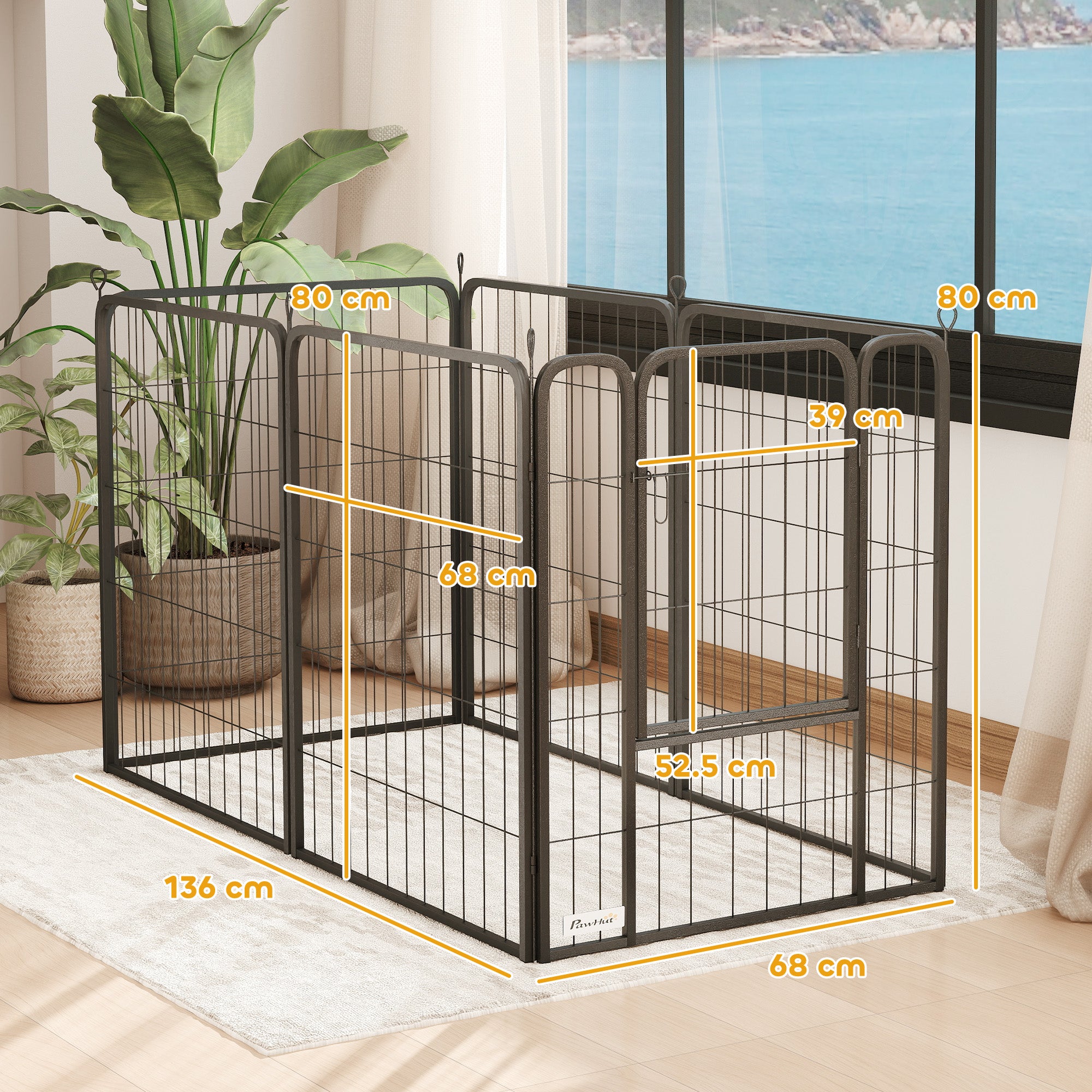 PawHut Dog Pen, 6 Panels Puppy Pen, Heavy Duty Dog Playpen, Portable Detachable Dog Exercise Pen Animal Enclosure for Medium Dogs, 80cm High, Black