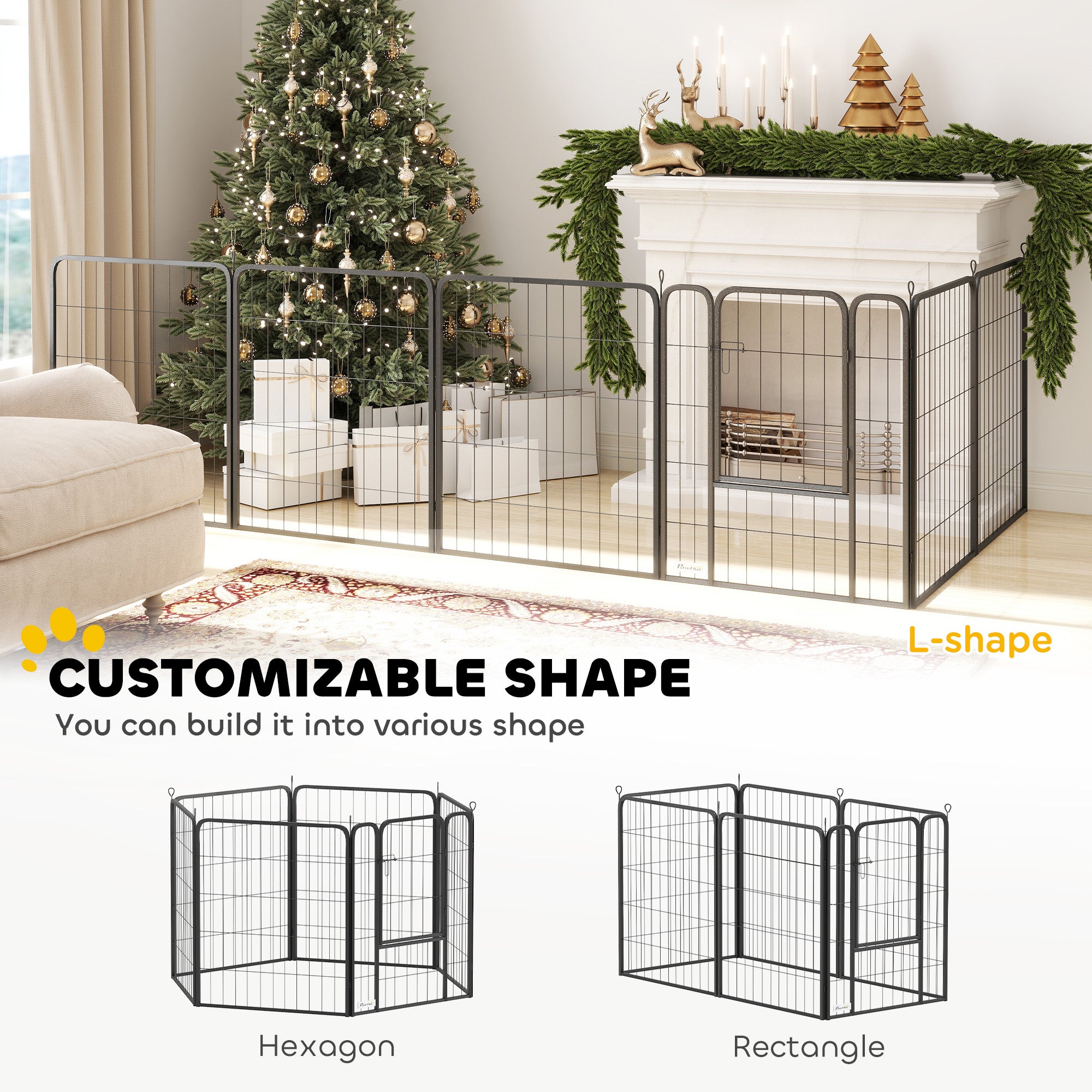 PawHut Dog Pen, 6 Panels Puppy Pen, Heavy Duty Dog Playpen, Portable Detachable Dog Exercise Pen Animal Enclosure for Medium Dogs, 80cm High, Black