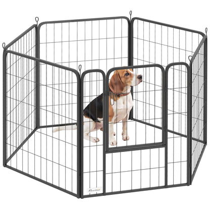 PawHut Dog Pen, 6 Panels Puppy Pen, Heavy Duty Dog Playpen, Portable Detachable Dog Exercise Pen Animal Enclosure for Medium Dogs, 80cm High, Black