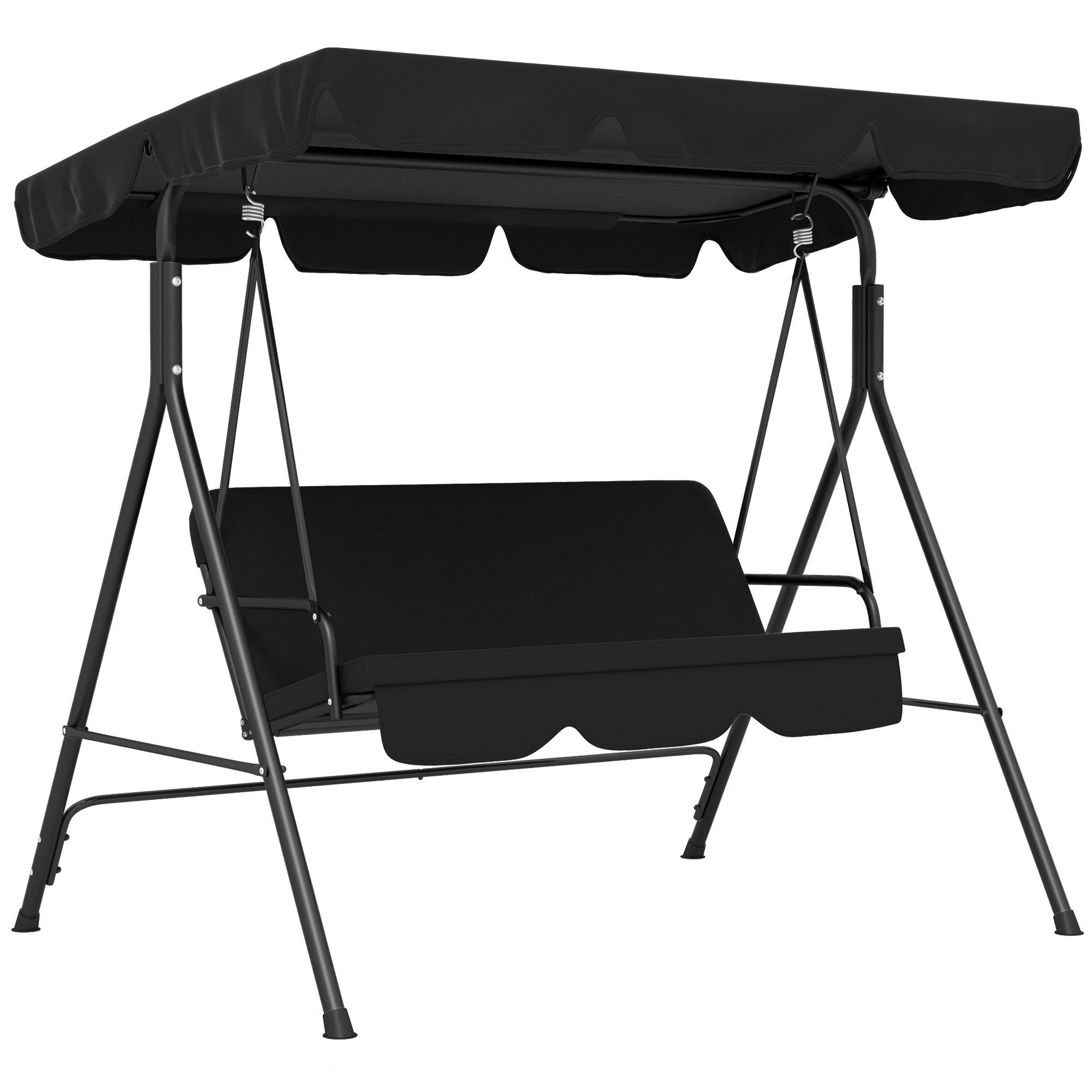 Outsunny 3-Seat Patio Swing Chair, Outdoor Porch Swing Glider with Adjustable Canopy, Removable Cushion, and Weather Resistant Steel Frame, for Garden, Poolside, Black