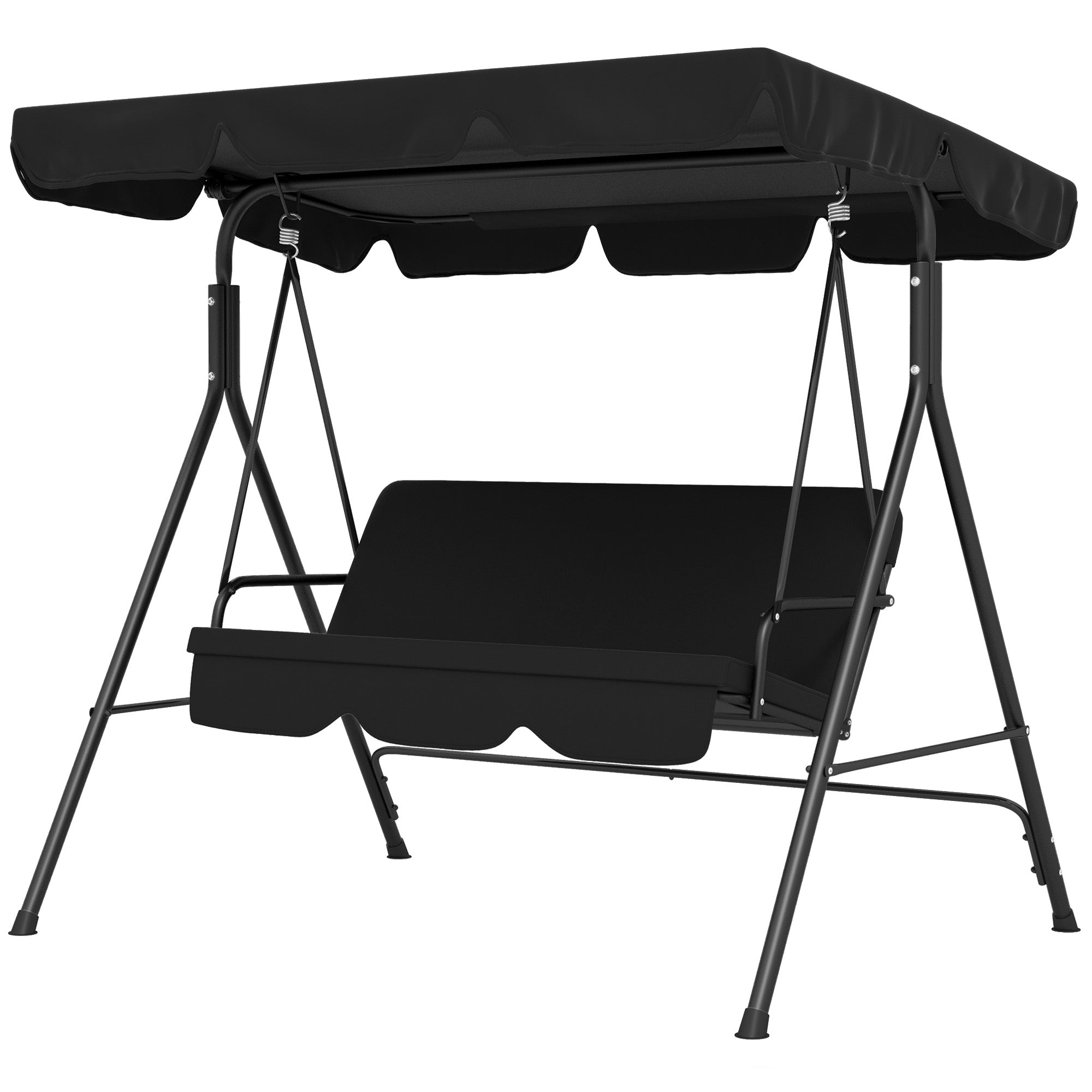 Outsunny 3-Seat Patio Swing Chair, Outdoor Porch Swing Glider with Adjustable Canopy, Removable Cushion, and Weather Resistant Steel Frame, for Garden, Poolside, Black